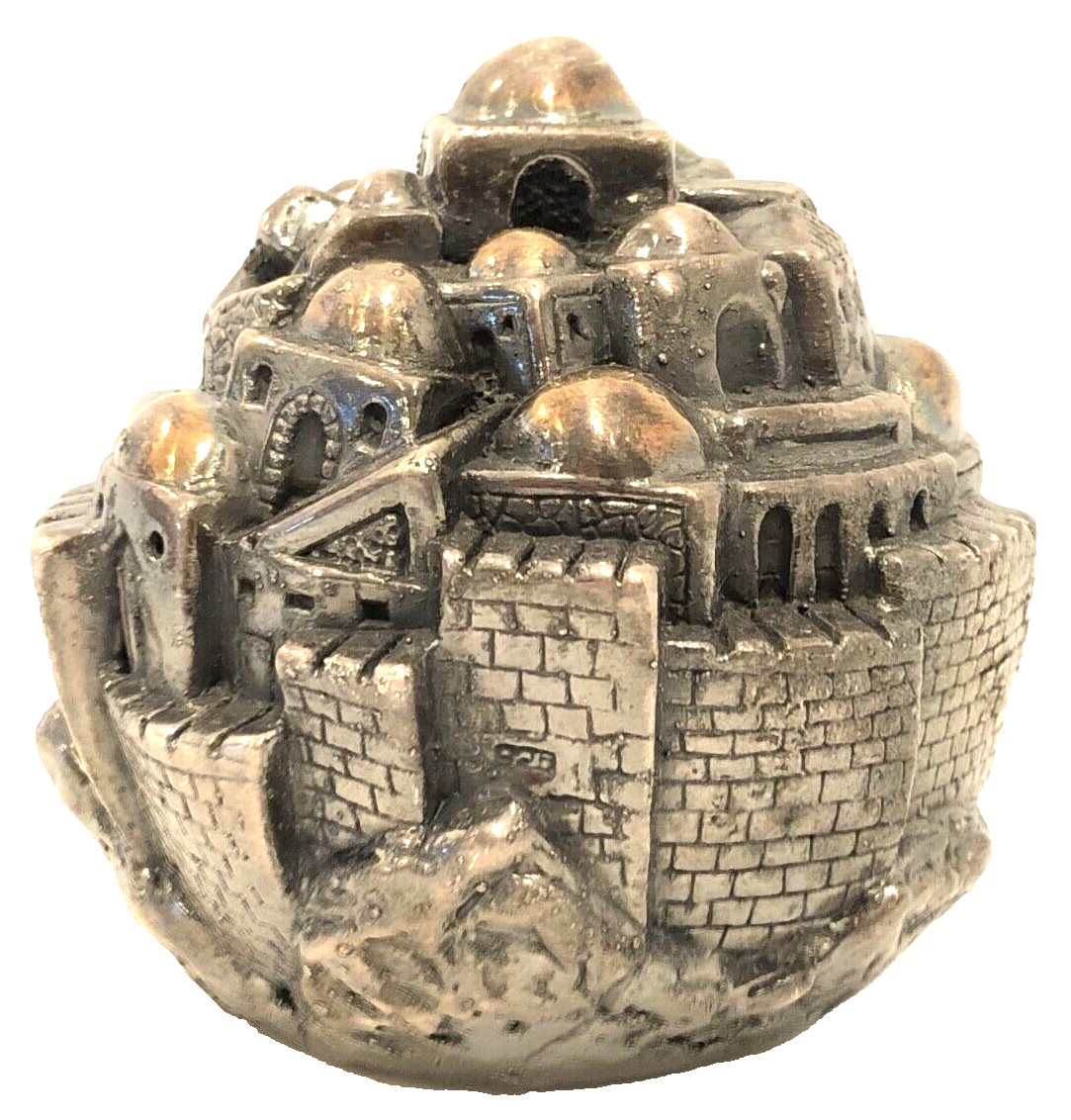 Vintage Old City Jerusalem 925 Round Sculpture Judaism Hebrew Israel Judaica