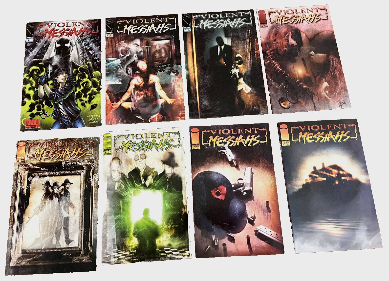 LOT OF 8 VIOLENT MESSIAH\'S COMICS ( # 1 thru 8 )- ISSUE # 1 is DOUBLE SIGNED 