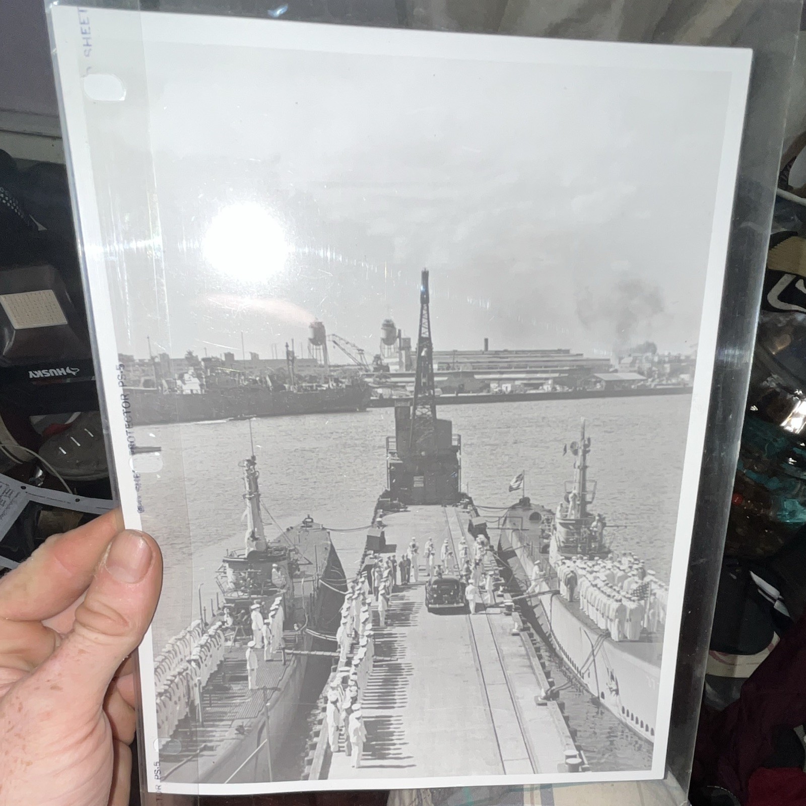 US Navy Photo USS Manchac SS-327 Submarine Arriving, Pearl Harbor, 1950s