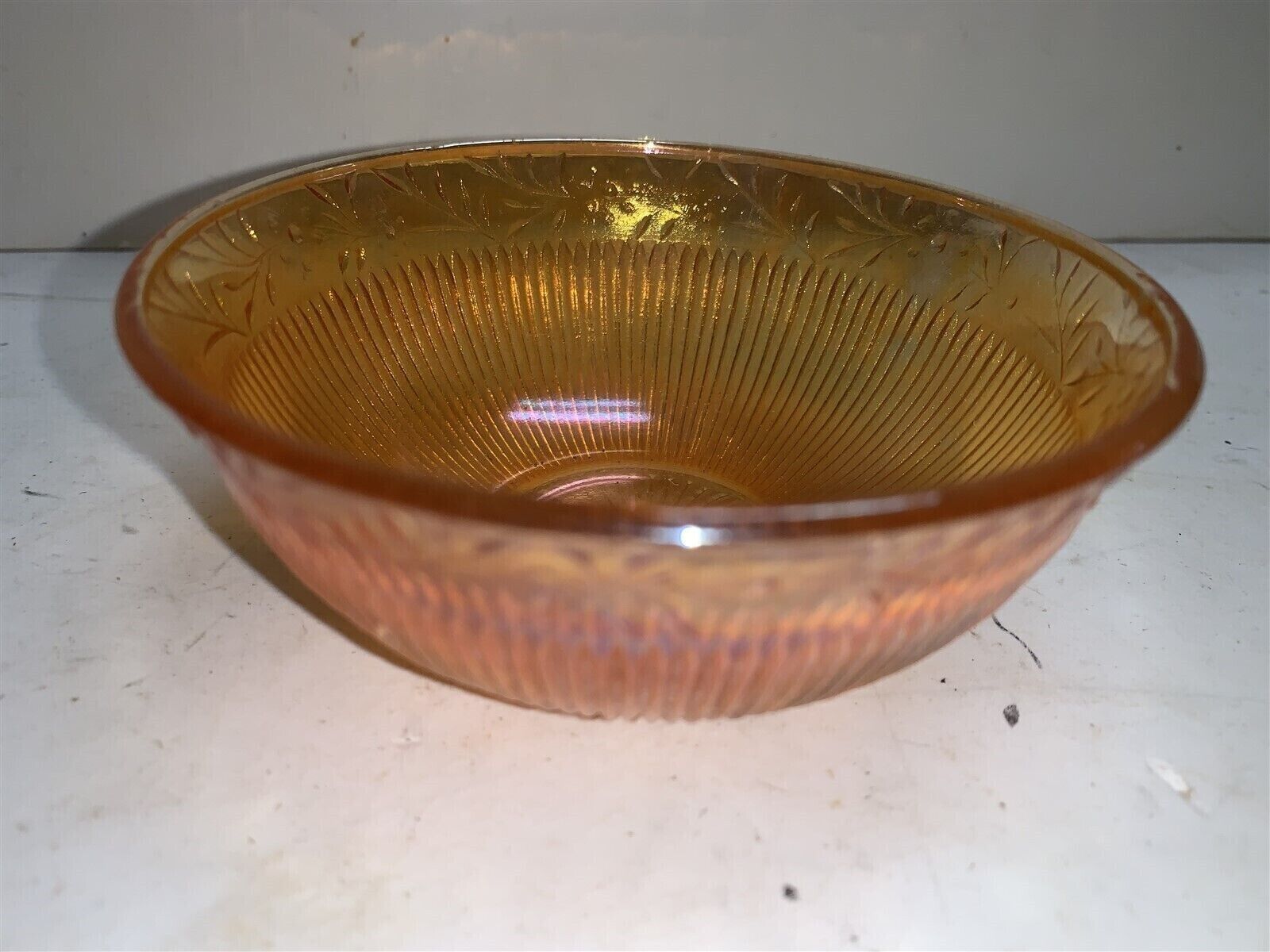 Imperial Marigold Carnival Glass Berry Bowl Embossed Ribbed 4 1/2 in