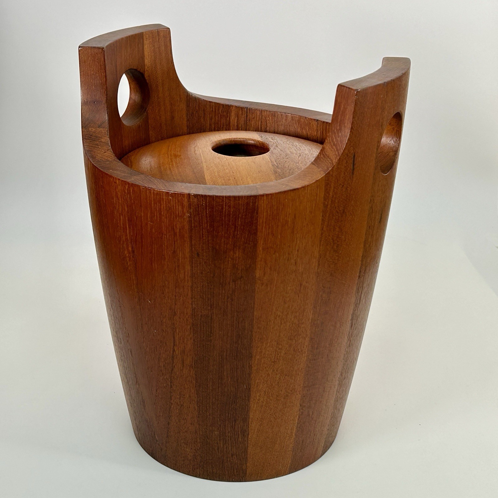 Richard Nissen Denmark Staved Teak Ice Bucket Orange Liner Danish MCM 1960s VTG