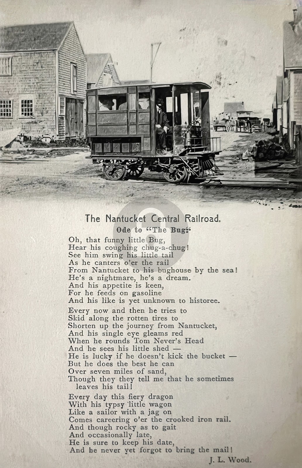 Nantucket MA Central Railroad \'Ode to Bug\' 1909 RPPC Photo Postcard COPY