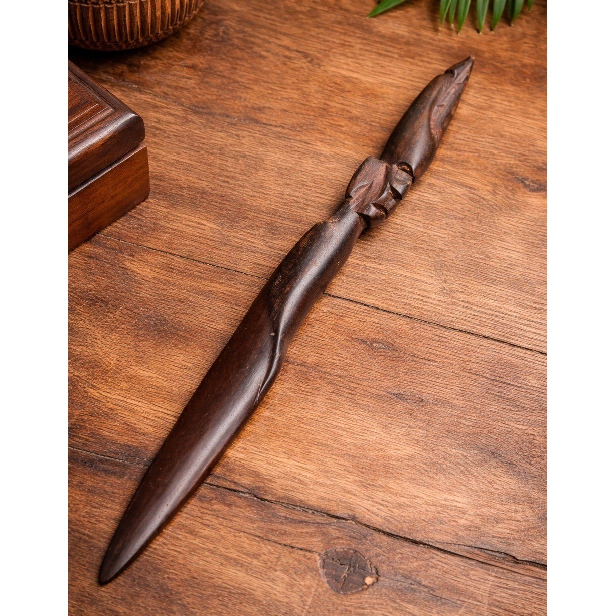 Vintage African Carved Wood Letter Opener Tribal Figure 12\
