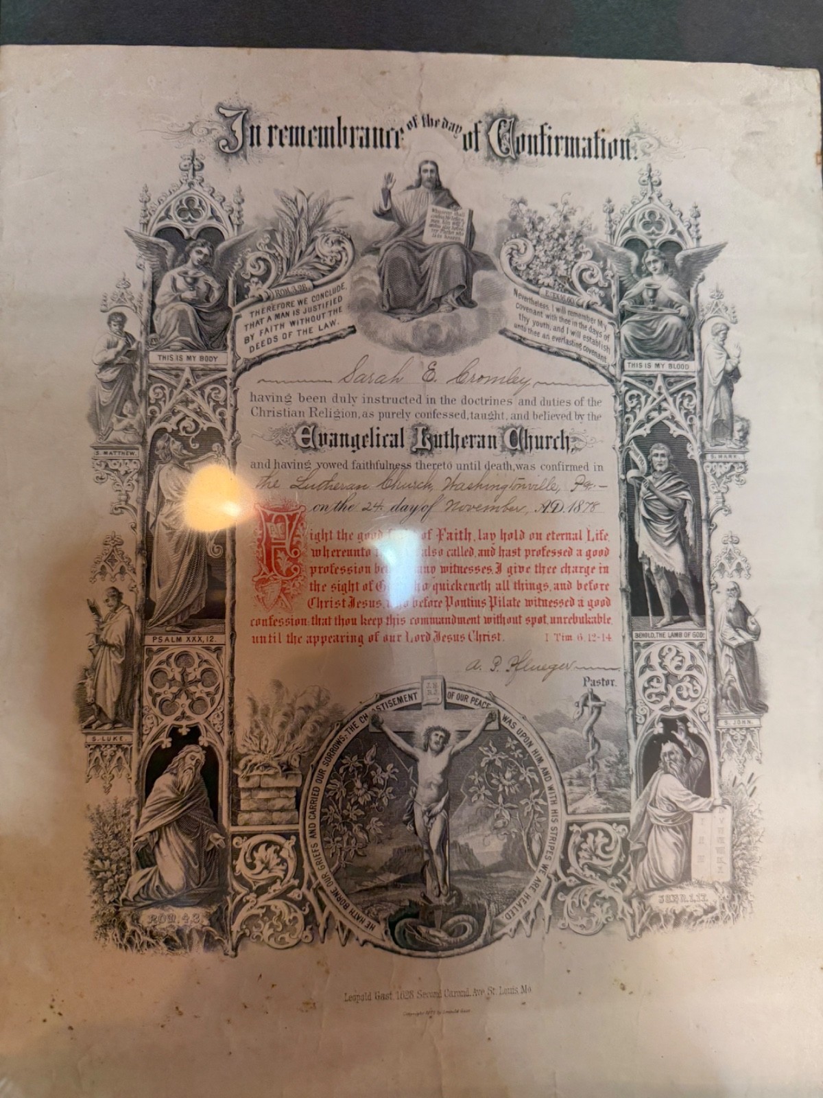 Antique Original 1878 PA Confirmation Certificate ESTATE SALE-make an offer Antique Original 1878 PA Confirmation Certificate ESTATE SALE-make an offer