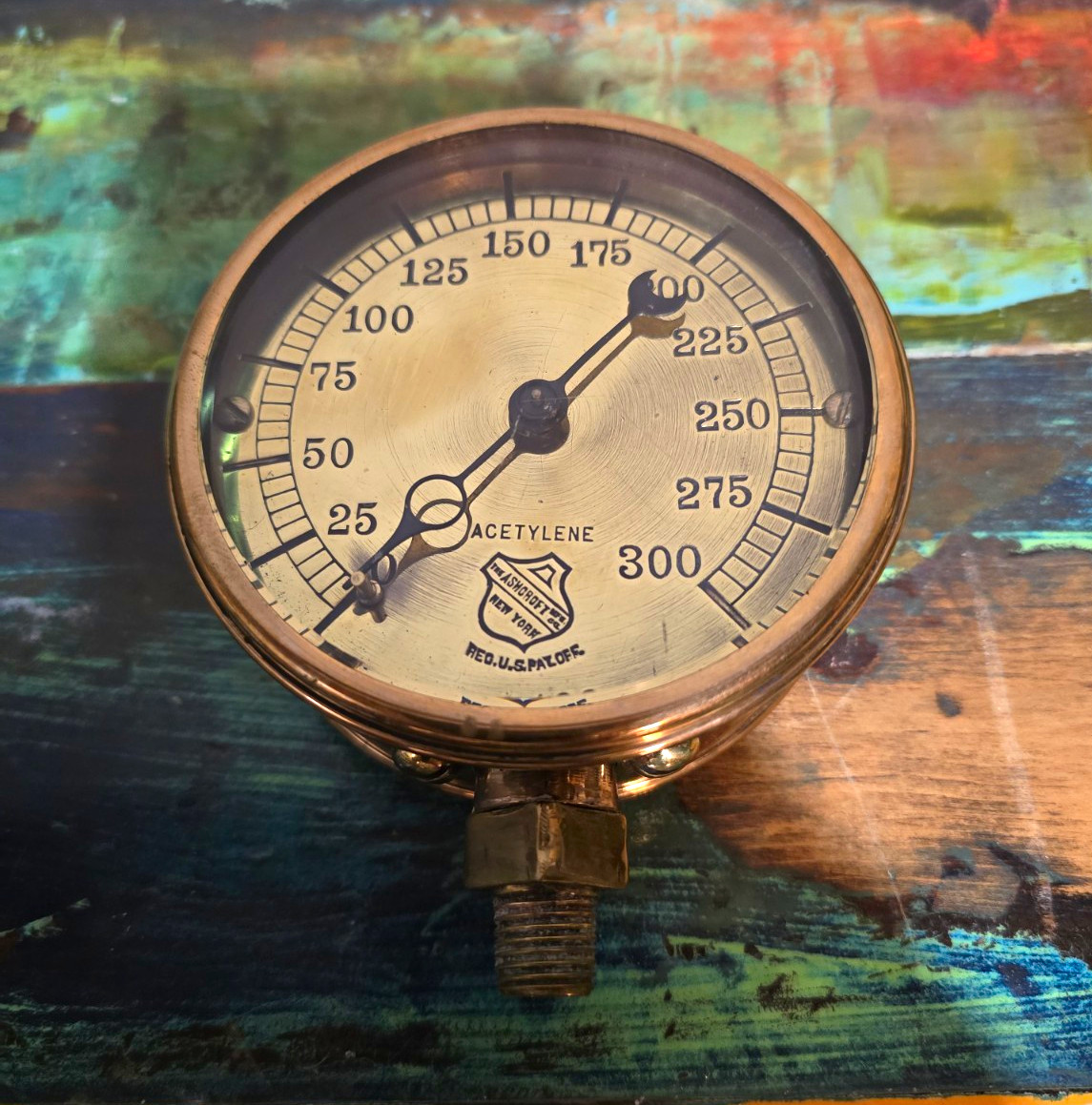Vintage Acetylene Pressure Gauge  Antique Steampunk~ Beveled Glass  Brass Beauty
