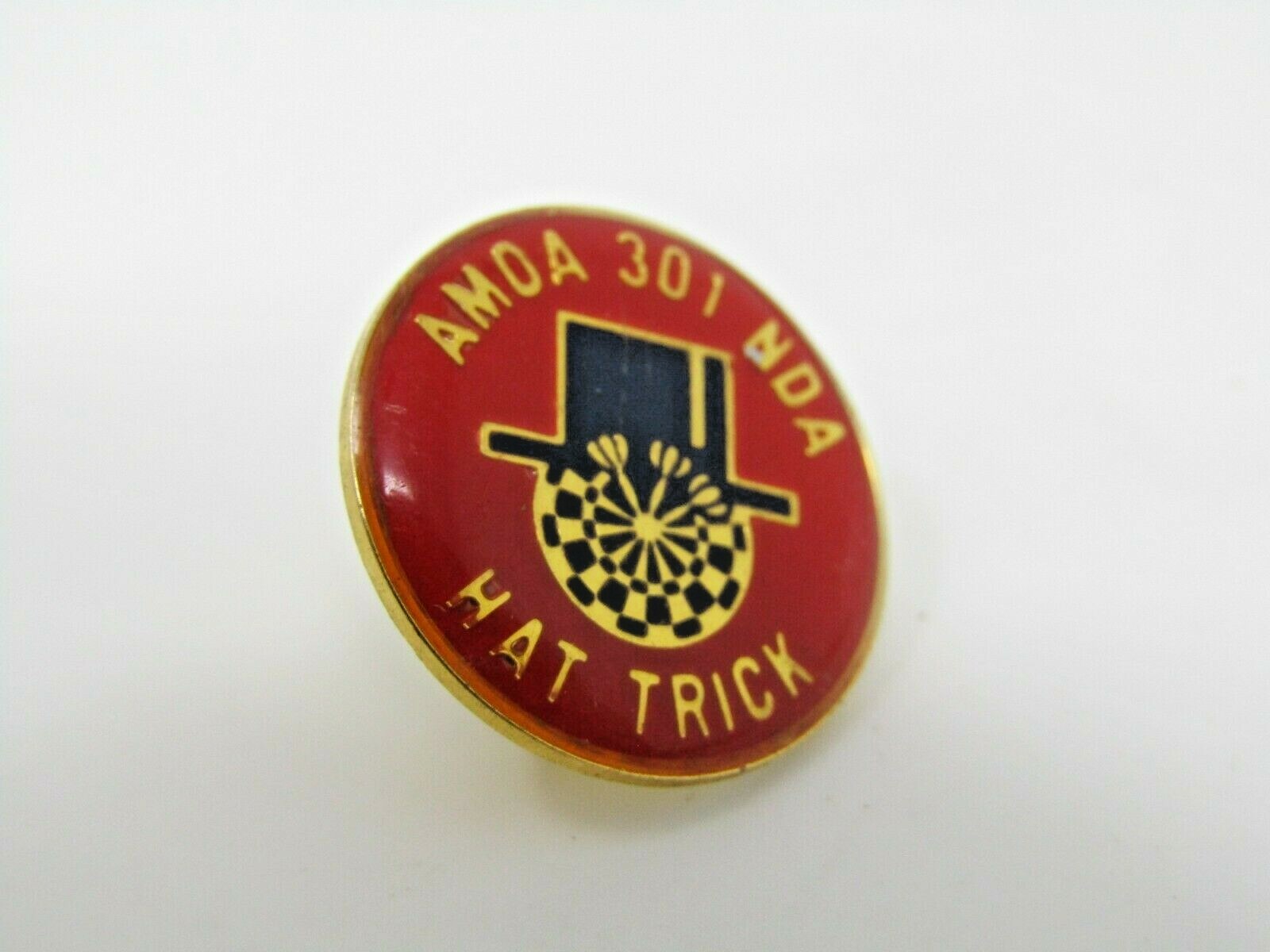 Vintage AMOA NDA Darts Pin Hat Trick 301 Game Award Lapel Pinback Top Hat Design