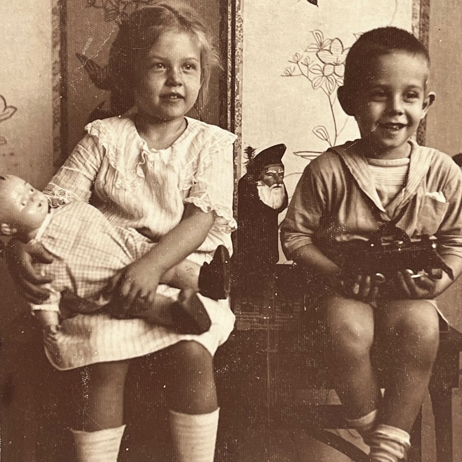 1920s Children Toy Car Doll Quirky Hidden Tiny Santa Claus Odd Vintage Photo 1920s Children Toy Car Doll Quirky Hidden Tiny Santa Claus Odd Vintage Photo