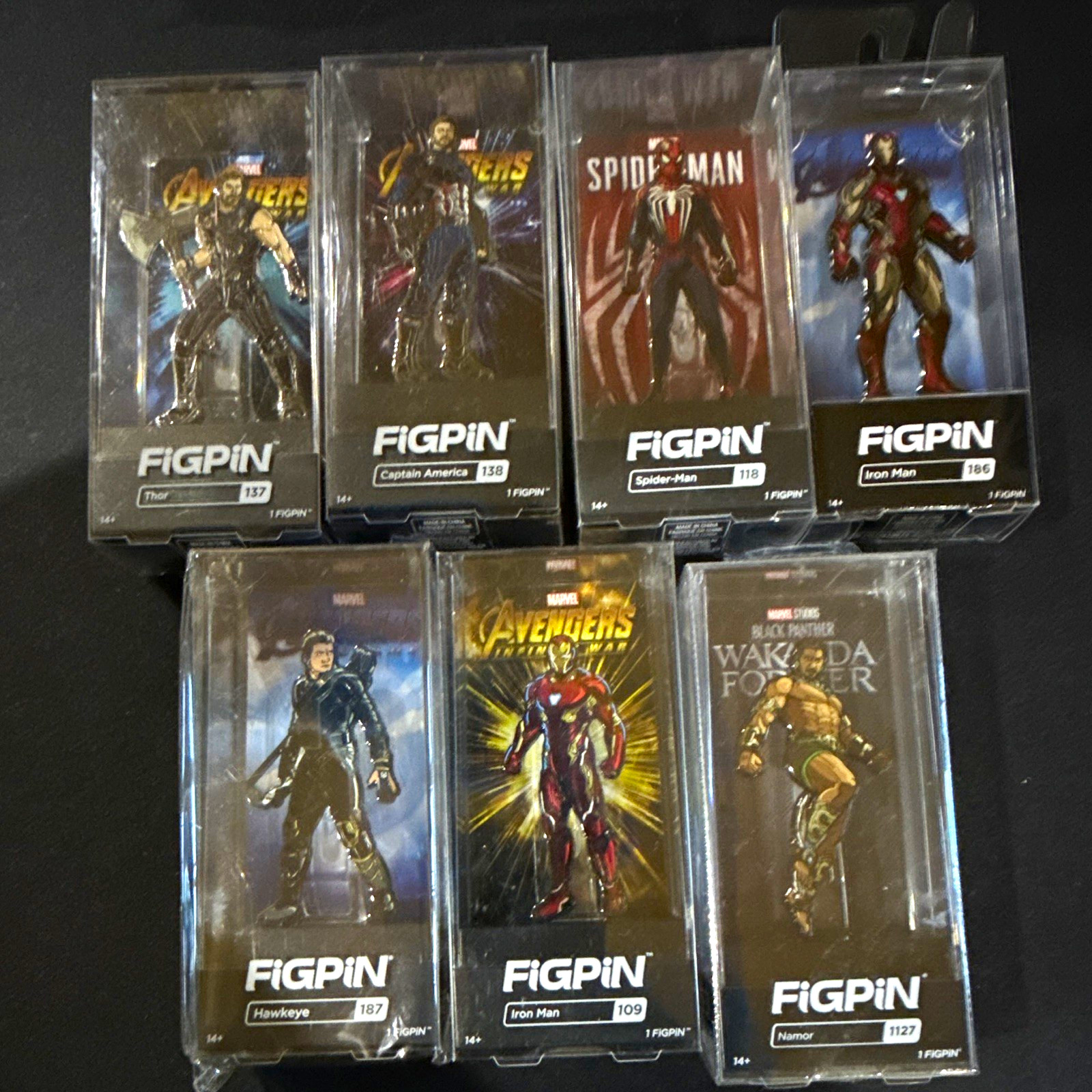 FiGPiN Marvel 7pc Pin set - Spiderman, Thor, Ironman, Namor FiGPiN Marvel 7pc Pin set - Spiderman, Thor, Ironman, Namor