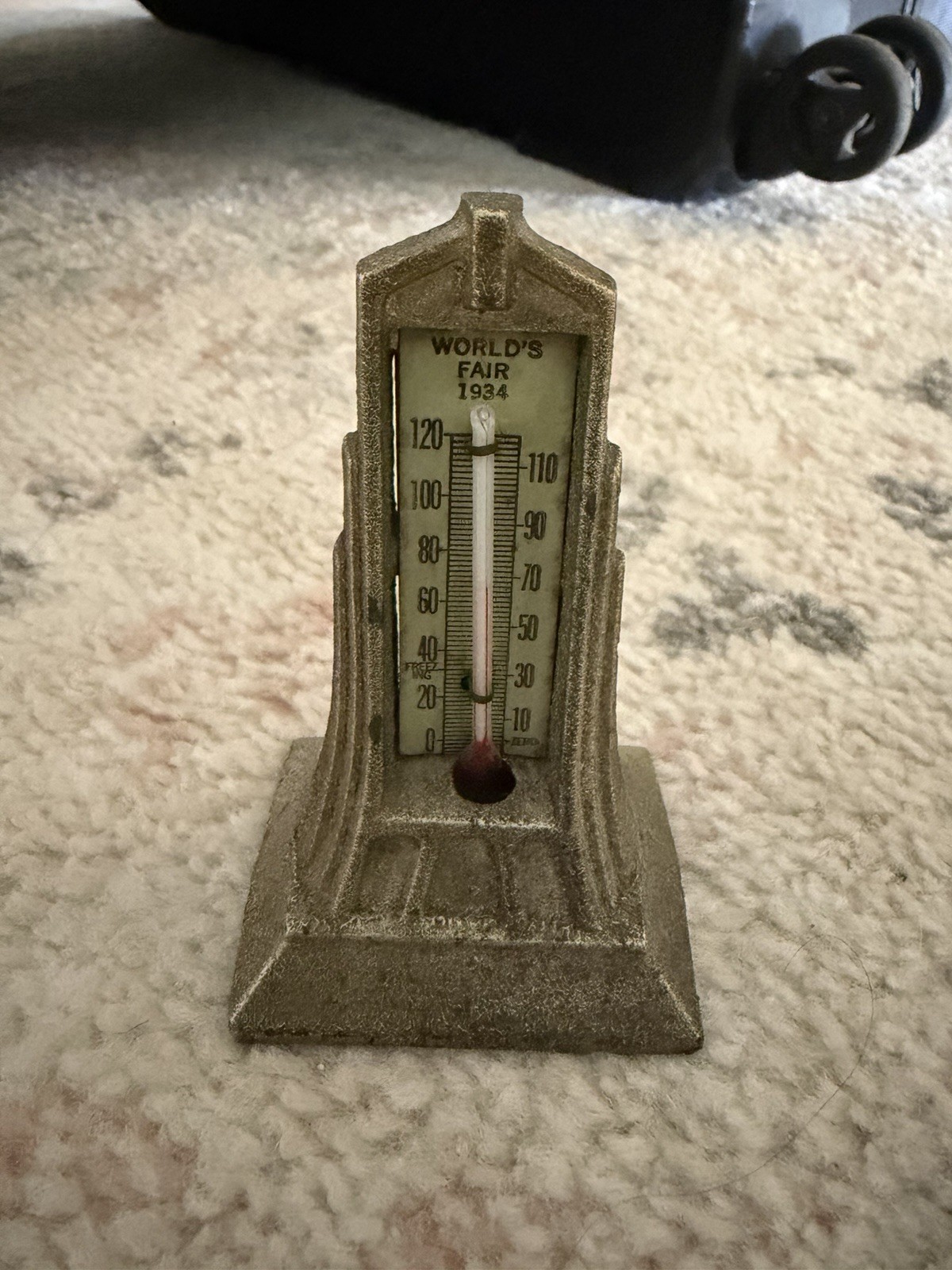VTG Art 1934 Chicago World's Fair Desk Thermometer Brass Metal Art Deco USA VTG Art 1934 Chicago World's Fair Desk Thermometer Brass Metal Art Deco USA