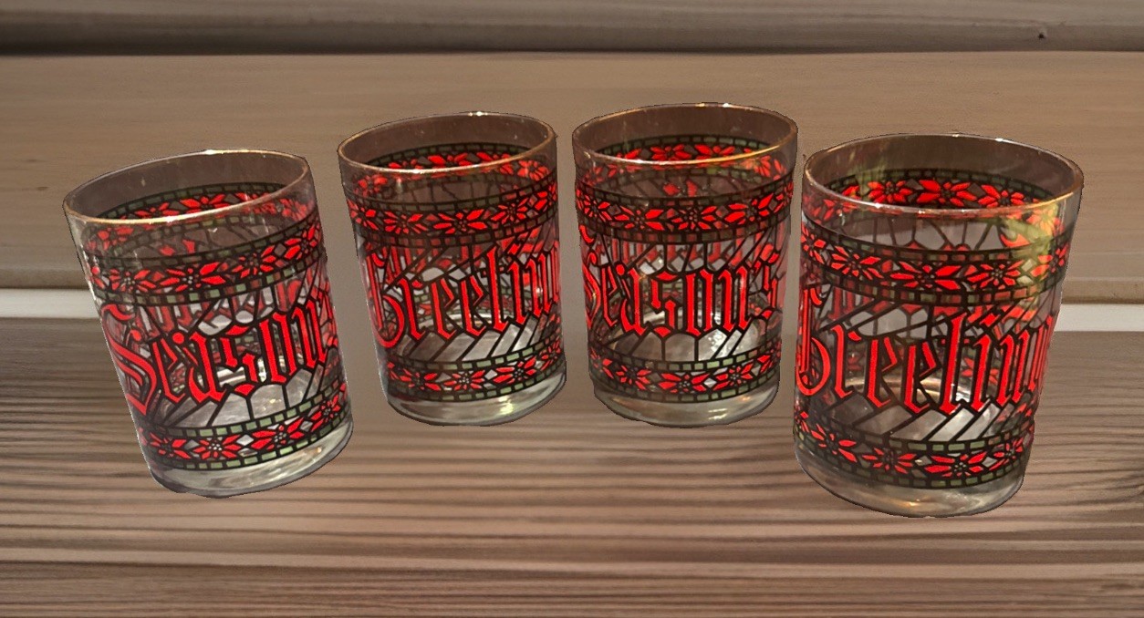 Vintage Houze Art Seasons Greetings Double Old Fashioned Glasses Vintage Houze Art Seasons Greetings Double Old Fashioned Glasses