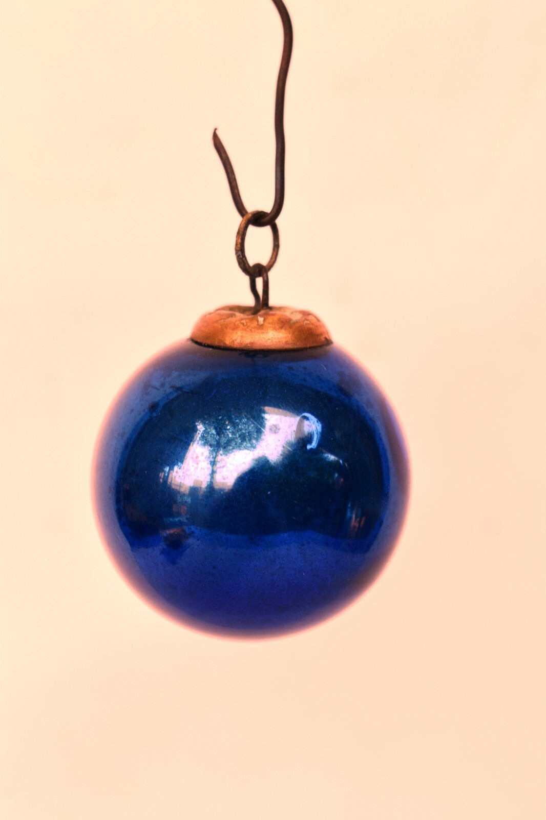 Antique Kugel Ornaments Christmas Cobalt Blue Mercury Glass Ball Brass Cap \