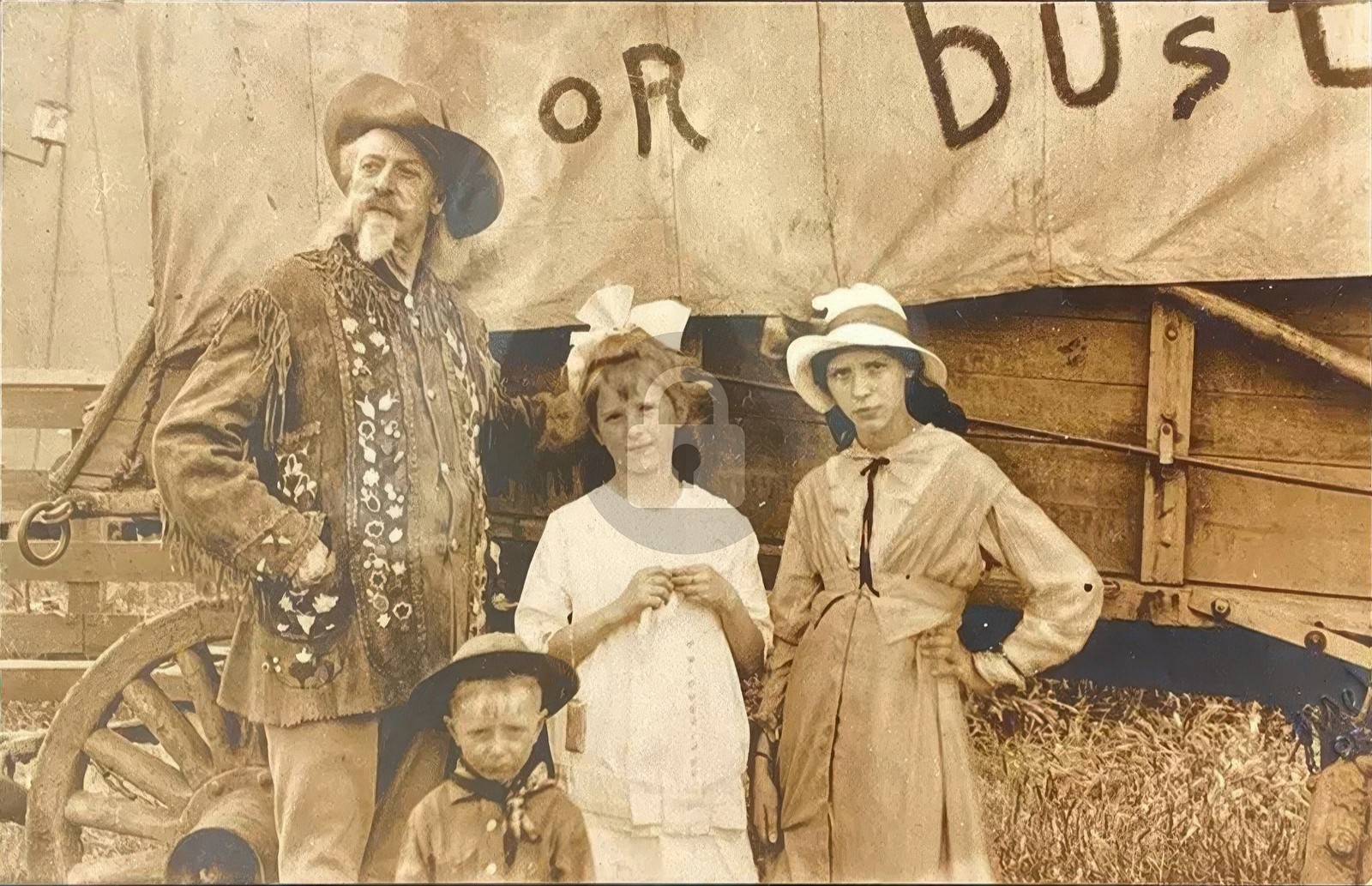 Buffalo Bill, Buffalo Bill Jr. & 2 Ladies RPPC Photo Postcard COPY Buffalo Bill, Buffalo Bill Jr. & 2 Ladies RPPC Photo Postcard COPY