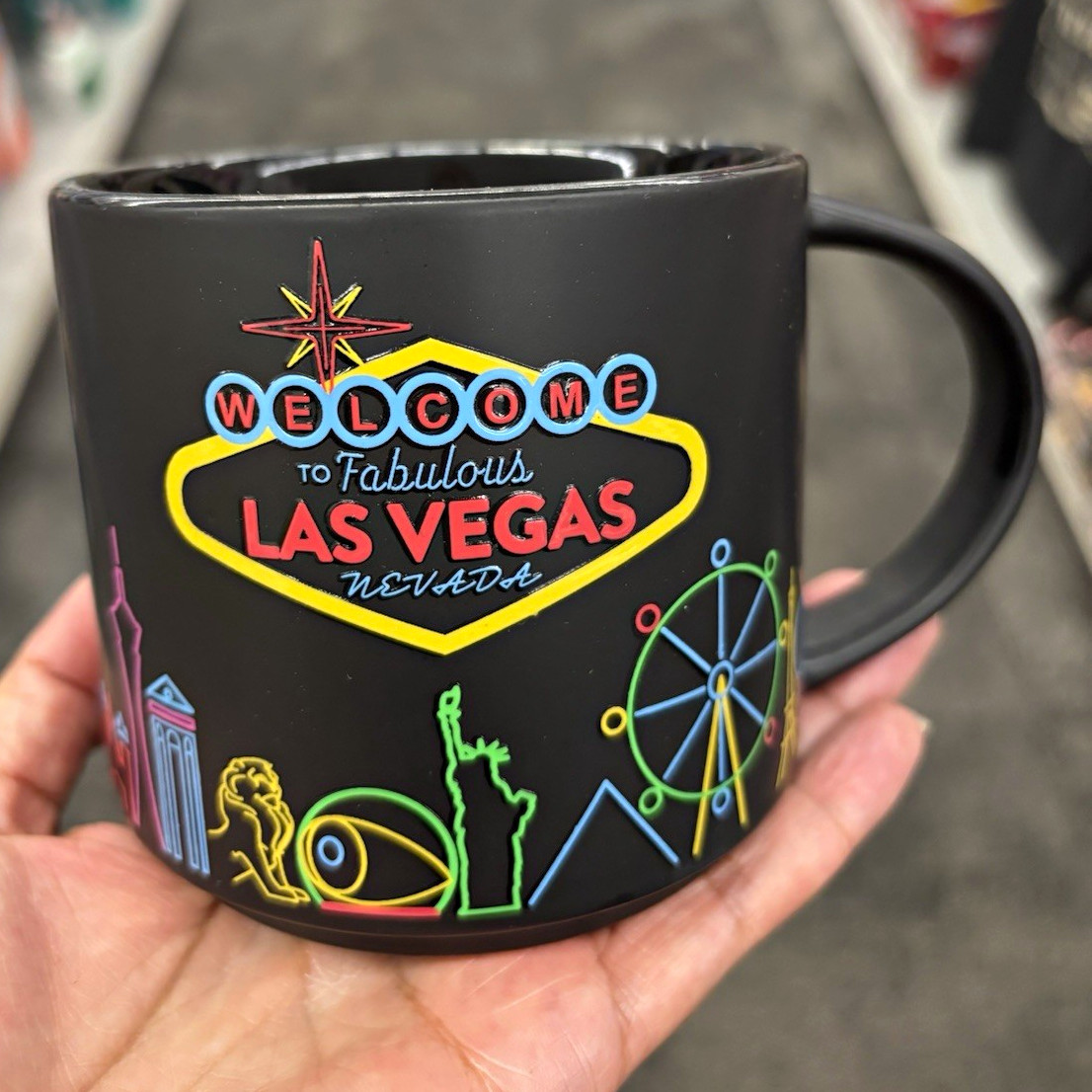 Welcome to Fabulous Las Vegas Nevada Black Souvenir Coffee Mug 15oz/443mL Cool 
