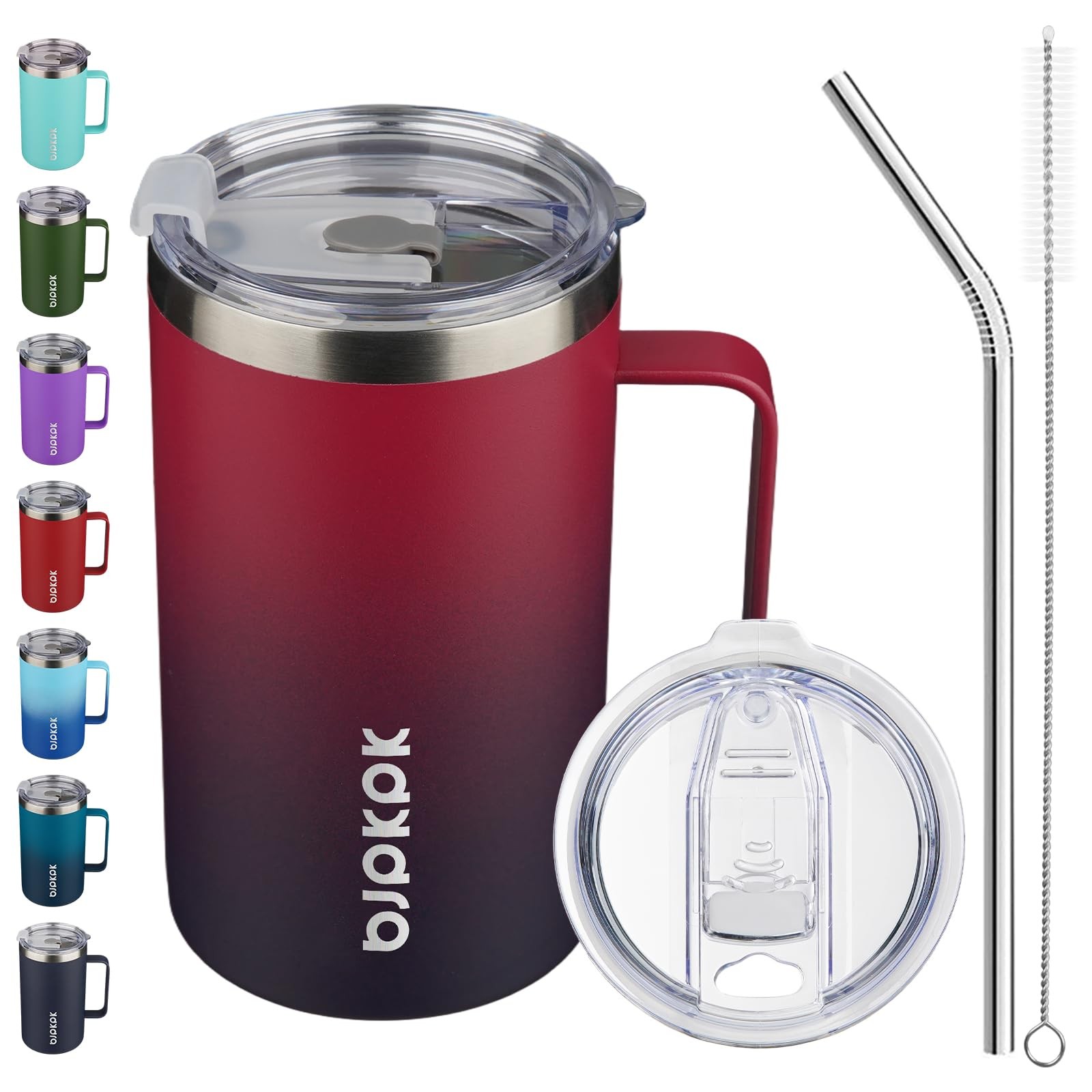 BJPKPK 25oz Insulated Coffee Mug with Handle, 25 Ounces, Charming Red & Blue