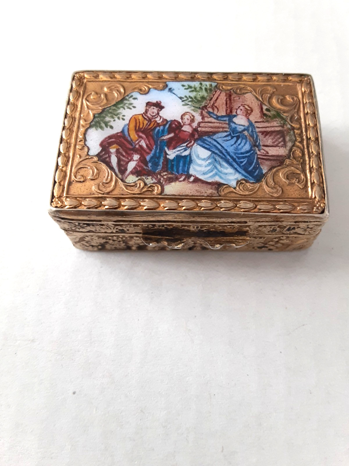 Vintage Italian 800 Silver Gilt Inlaid Enamel Trinket / Pill Box