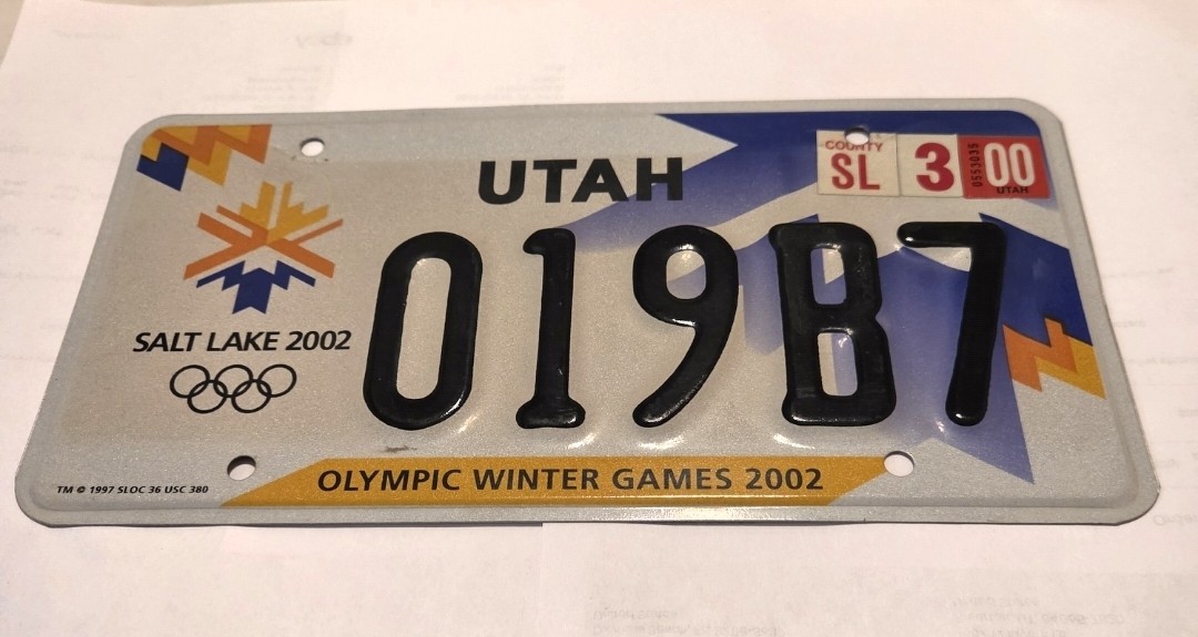 Utah License Plate 01987 Salt Lake 2002 Olympic Winter Games UTAH 2000...