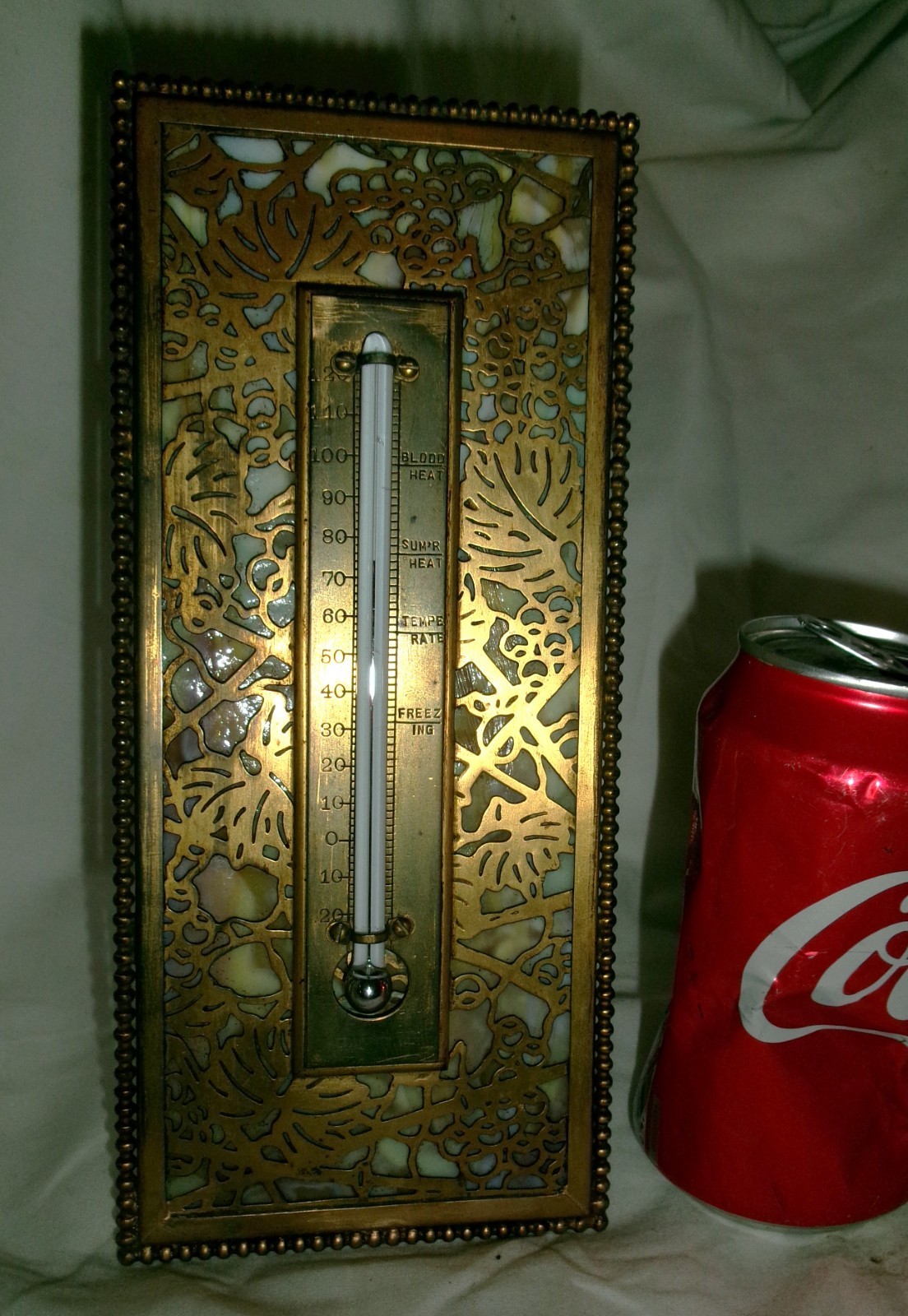 RARE ANTIQUE TIFFANY STUDIOS GOLD BRONZE FAVRILE GRAPEVINE DESK ART THERMOMETER RARE ANTIQUE TIFFANY STUDIOS GOLD BRONZE FAVRILE GRAPEVINE DESK ART THERMOMETER