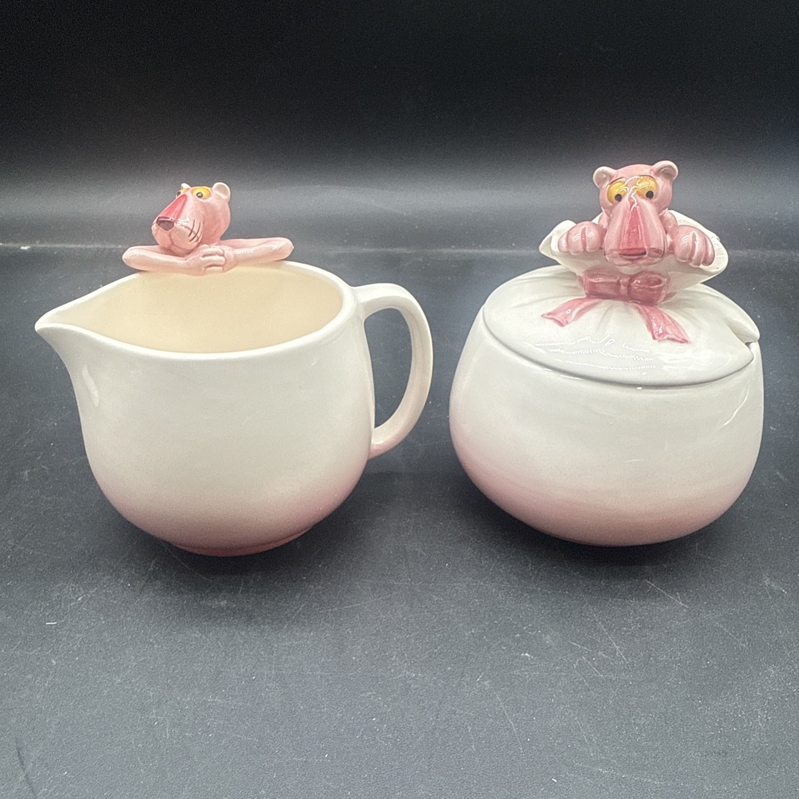 Vintage 1981 Pink Panther Sugar And Creamer Set Royal Orleans porcelain Japan RO