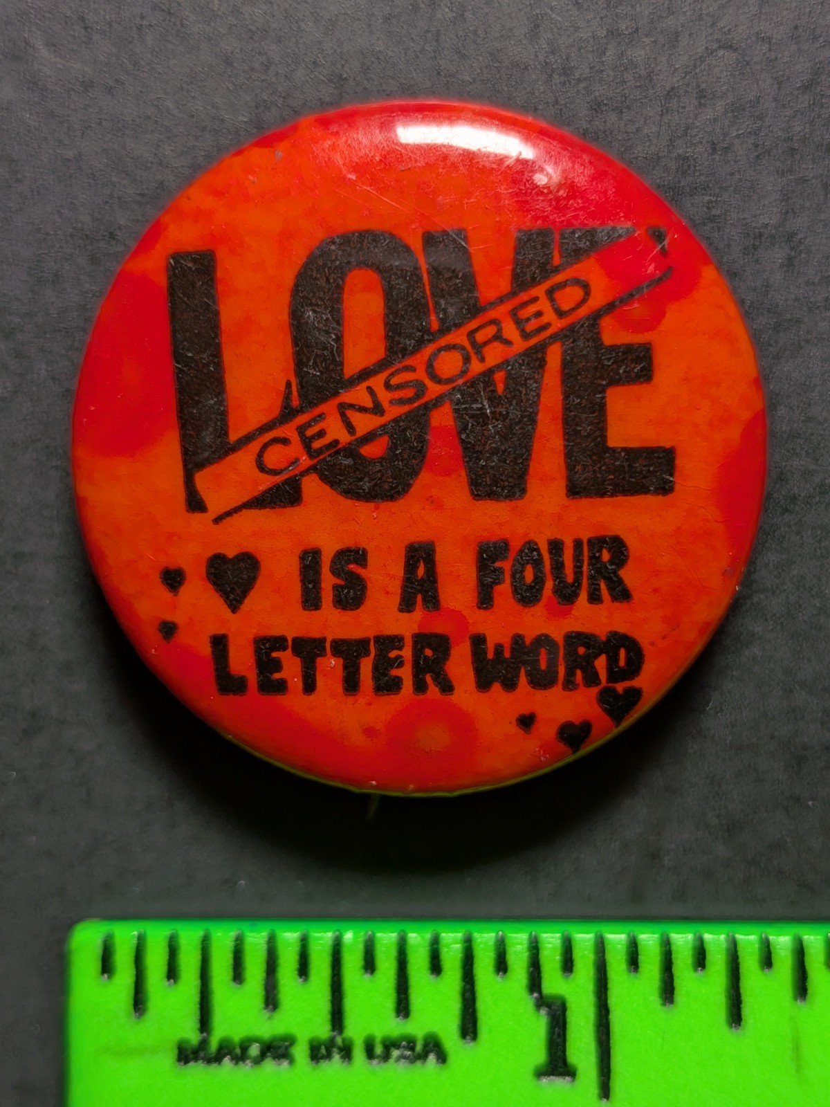 Vintage 1960s-70s Hippie Love is Four Letter Word Pinback Pin Vintage 1960s-70s Hippie Love is Four Letter Word Pinback Pin