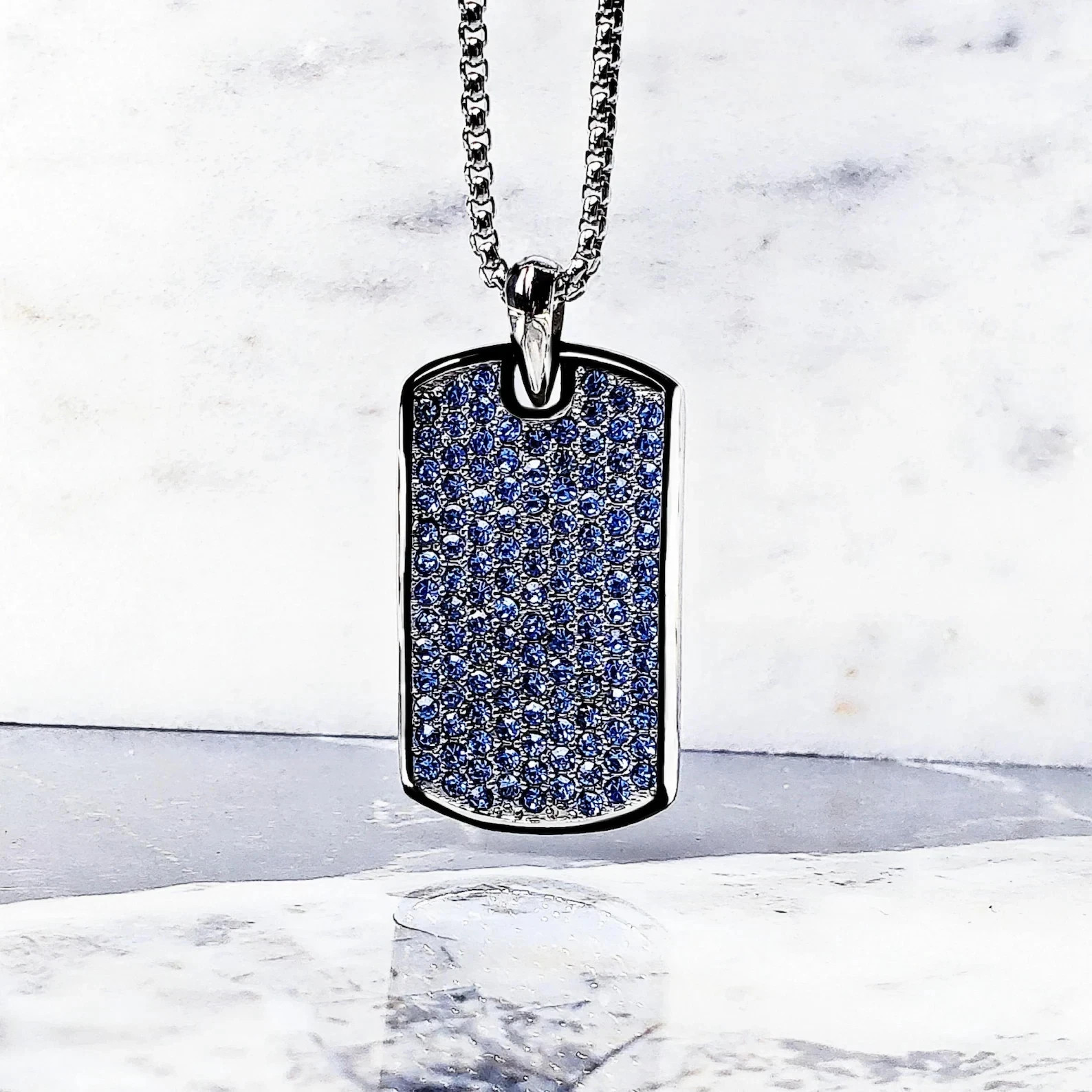 Pavé Sapphire Dog Tag Pendant 24\