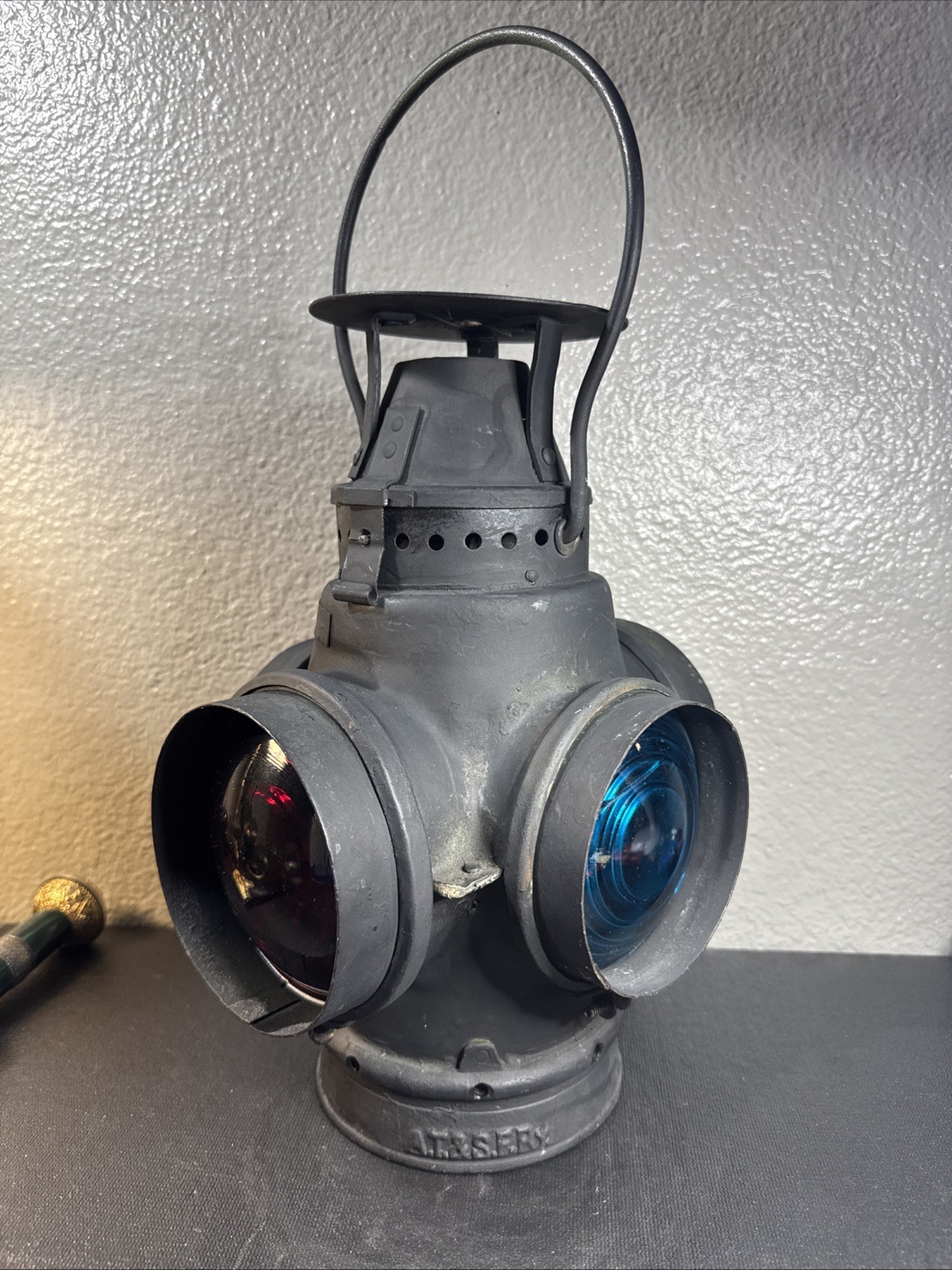 antique 4-way railroad switch signal lantern stamped A.T.&S.F. RY.Adlake? antique 4-way railroad switch signal lantern stamped A.T.&S.F. RY.Adlake?