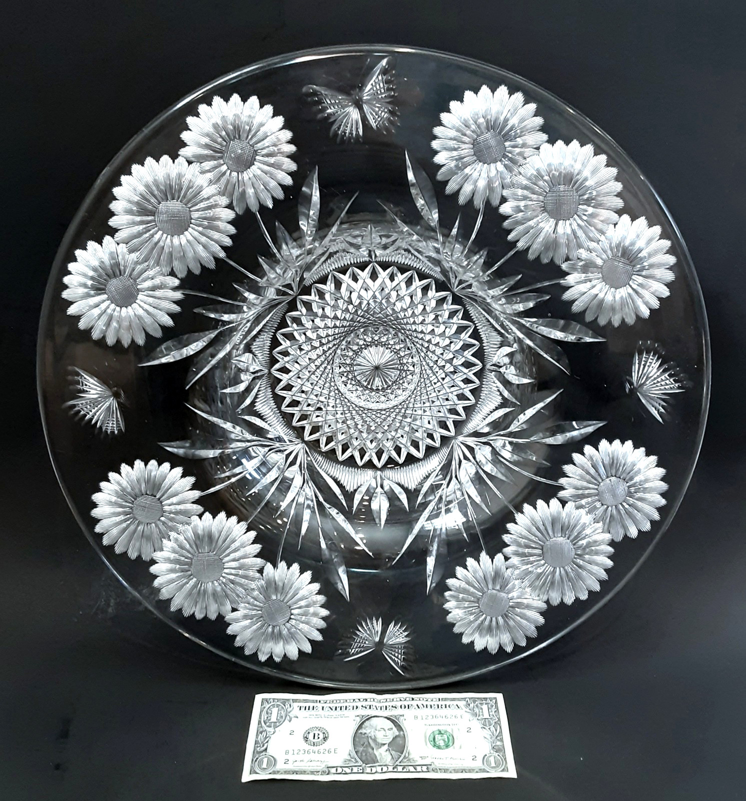 Antique PAIRPOINT BUTTERFLY DAISY American Brilliant Cut Glass Centerpiece Bowl