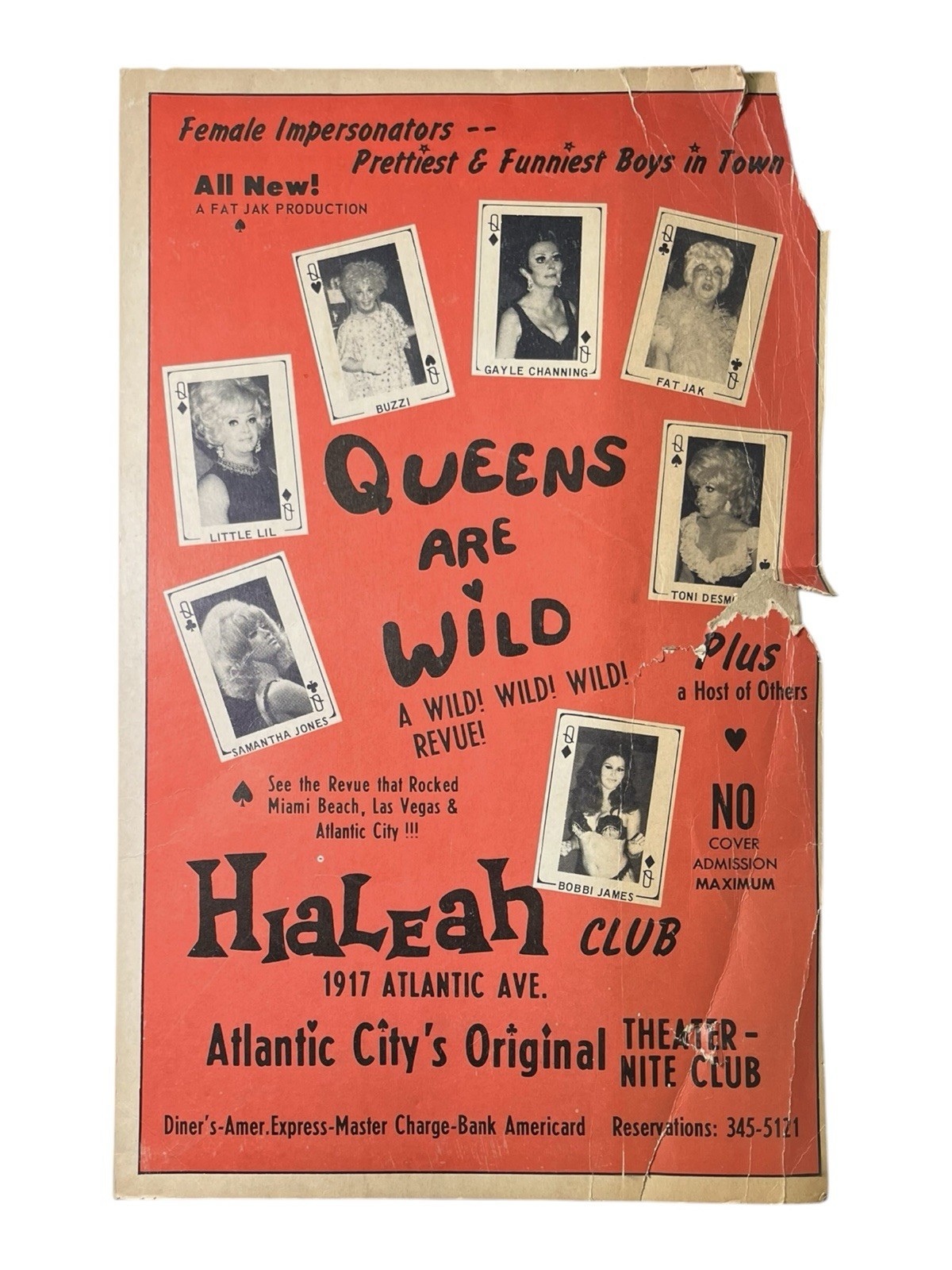 Vtg 1960s Female Impersonator Drag Queen Hialeah Club Atlantic City NJ Broadside