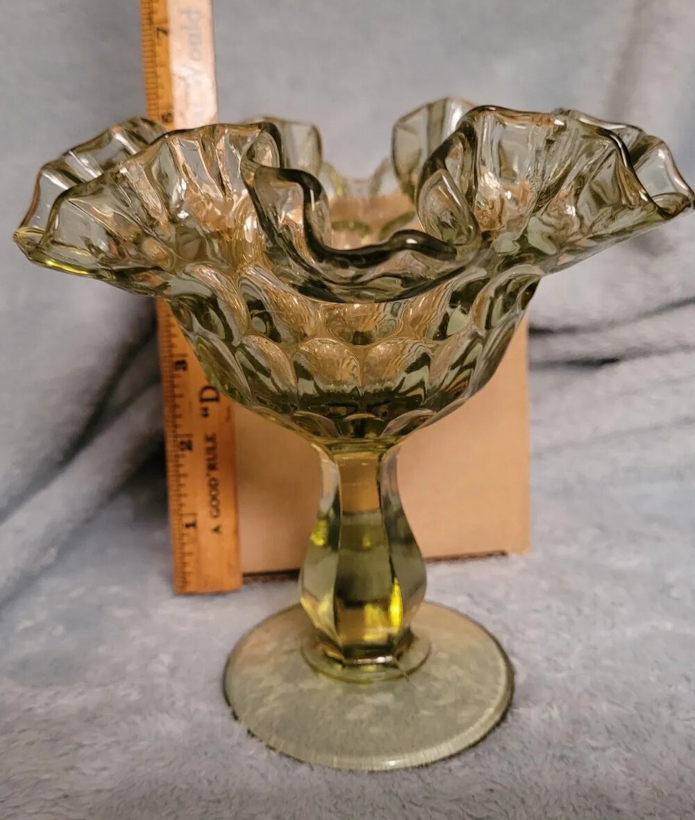 Vintage green ruffled footed candy dish