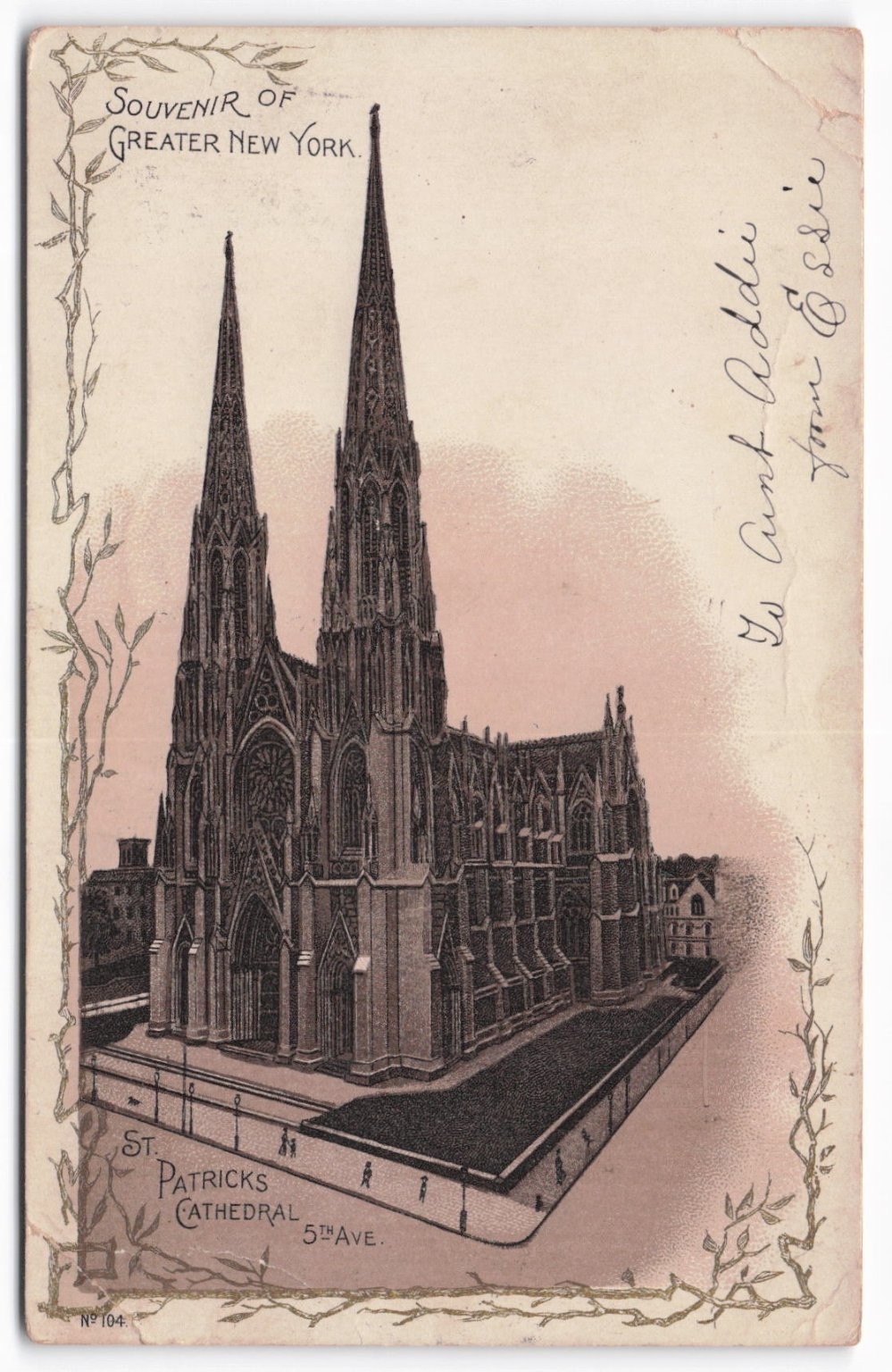 VTG 1905 St. Patrick's Cathedral New York City Postcard - Ellenville NY Postmark