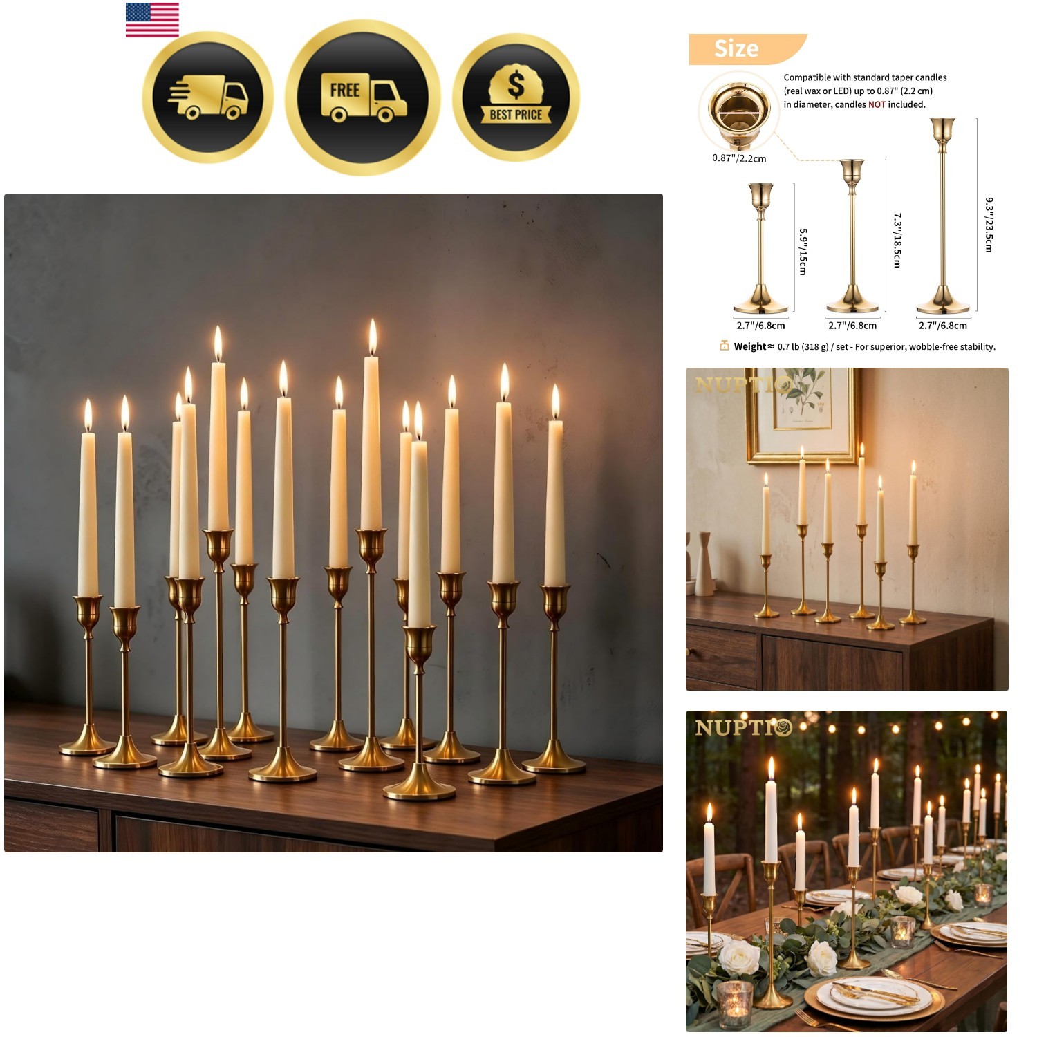 Gold Candlestick Holders Set Bulk 15 Aluminum Taper Candle Holders for Weddings Gold Candlestick Holders Set Bulk 15 Aluminum Taper Candle Holders for Weddings