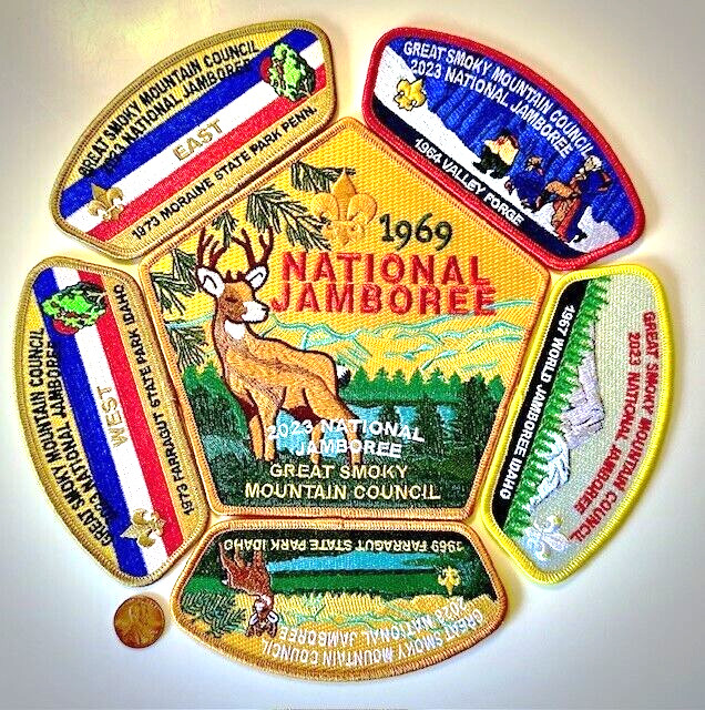 BSA GREAT SMOKY MOUNTAIN 230 OA 2023 1964 1967 1969 1973 JAMBOREE 6-PATCH JSP