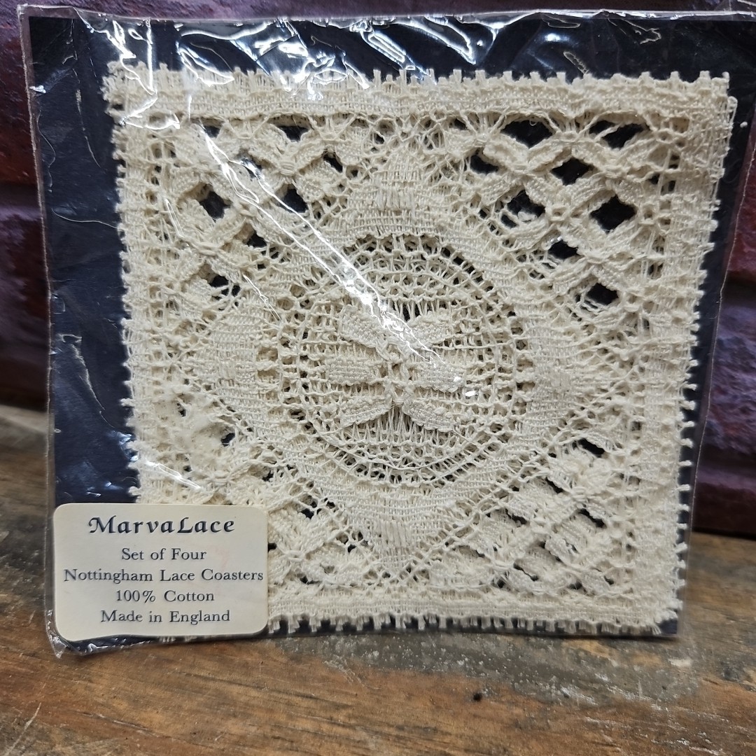 Set 4 New Vintage Genuine Nottingham Lace Coasters From Warwick Castle England