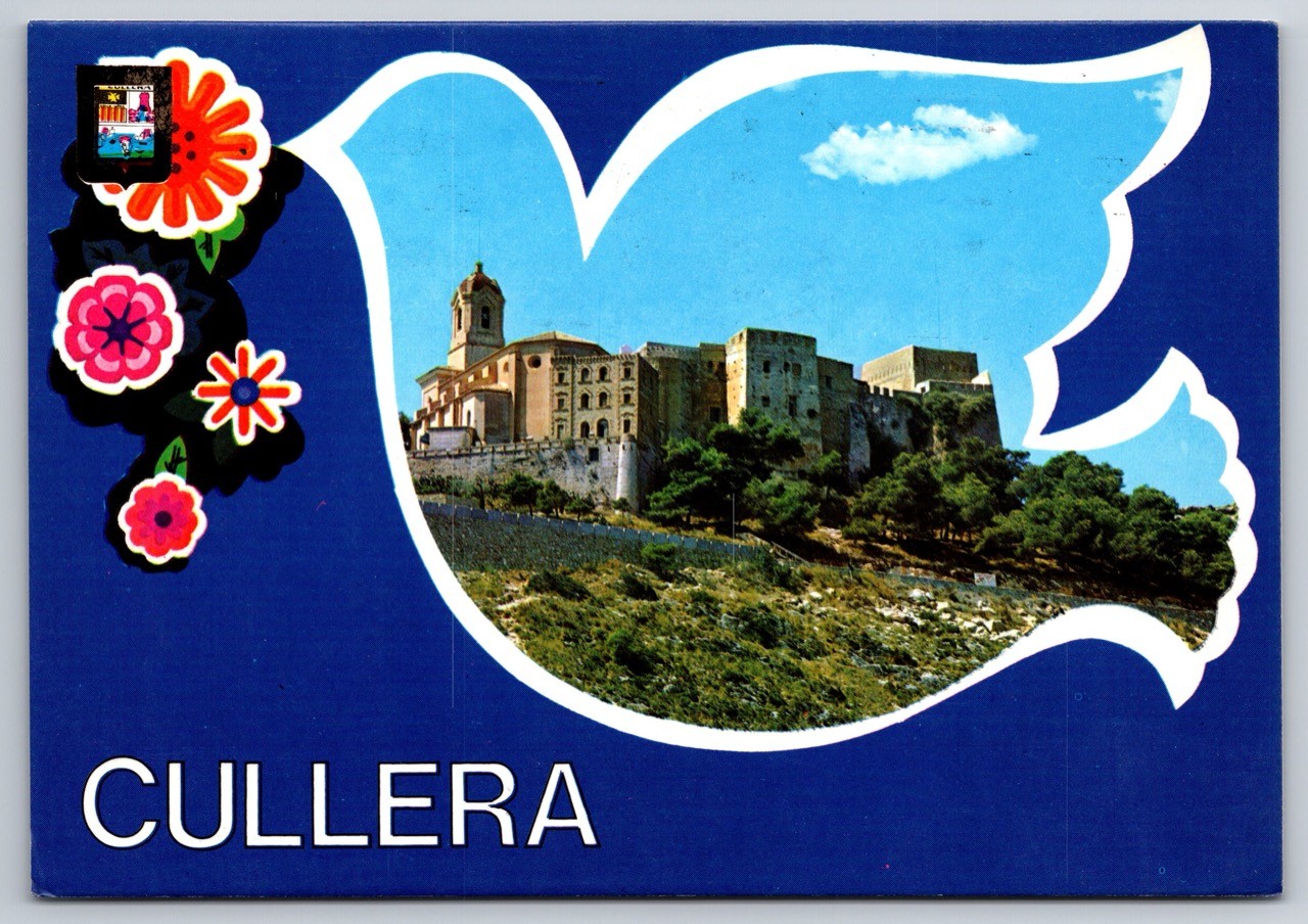 Postcard Cullera Valencia Castle View Bird Silhouette Flowers
