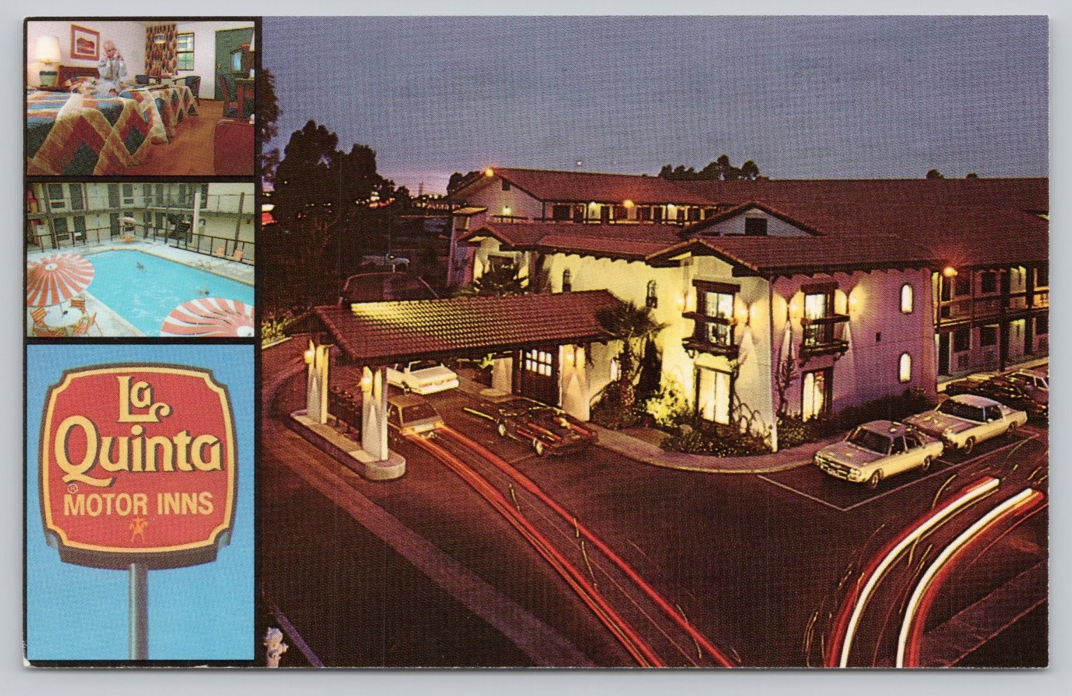 La Quinta Motor Inn Vintage Postcard - Night Scene, Pool, Room - Chrome La Quinta Motor Inn Vintage Postcard - Night Scene, Pool, Room - Chrome