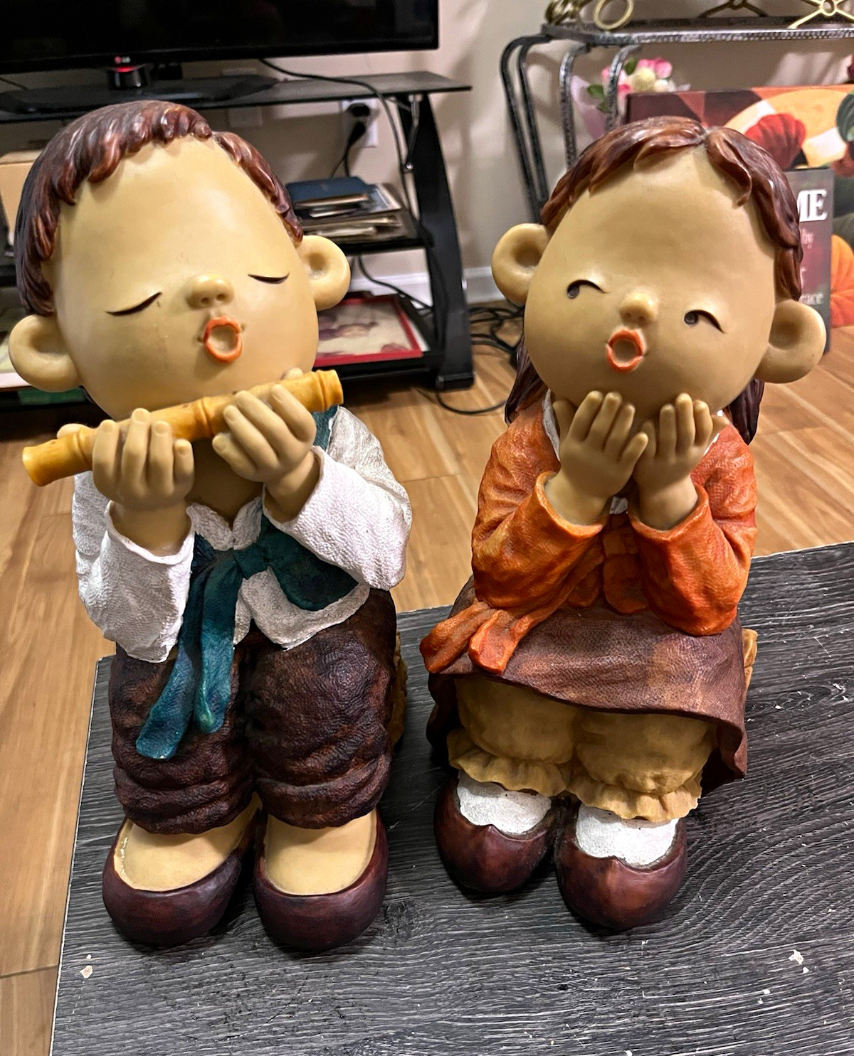 Painted Ceramic Children Musician Figurines 2-Pack, Multicolor, People Theme Painted Ceramic Children Musician Figurines 2-Pack, Multicolor, People Theme