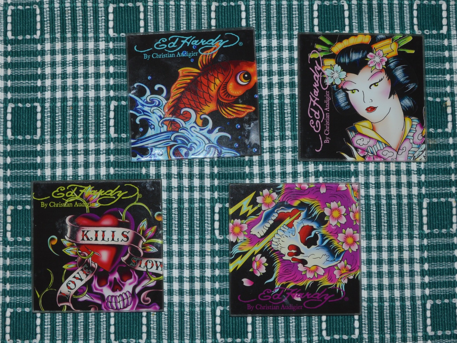 Ed Hardy set of 4 Glass Coasters 4x4