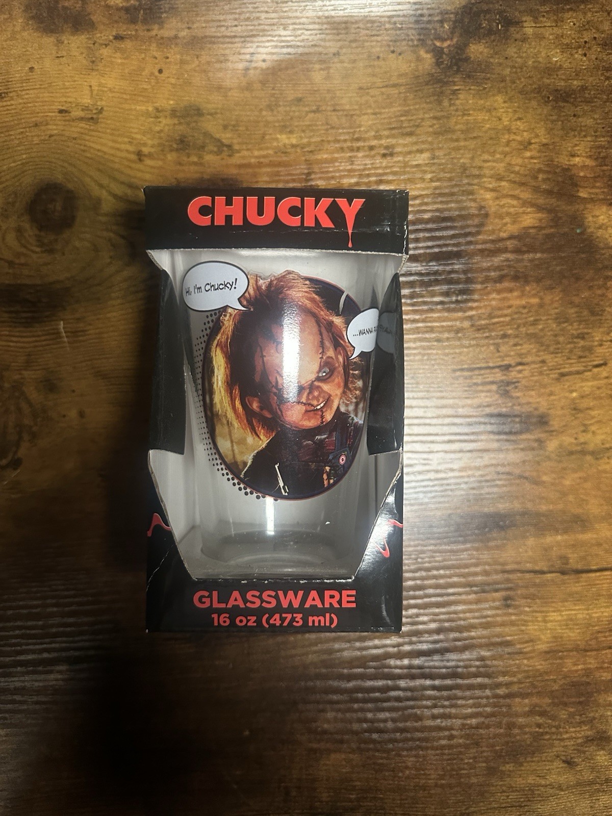 Chucky Wanna Play Posterized Boxed 16 oz. Pint Glass Cup Tumbler New 