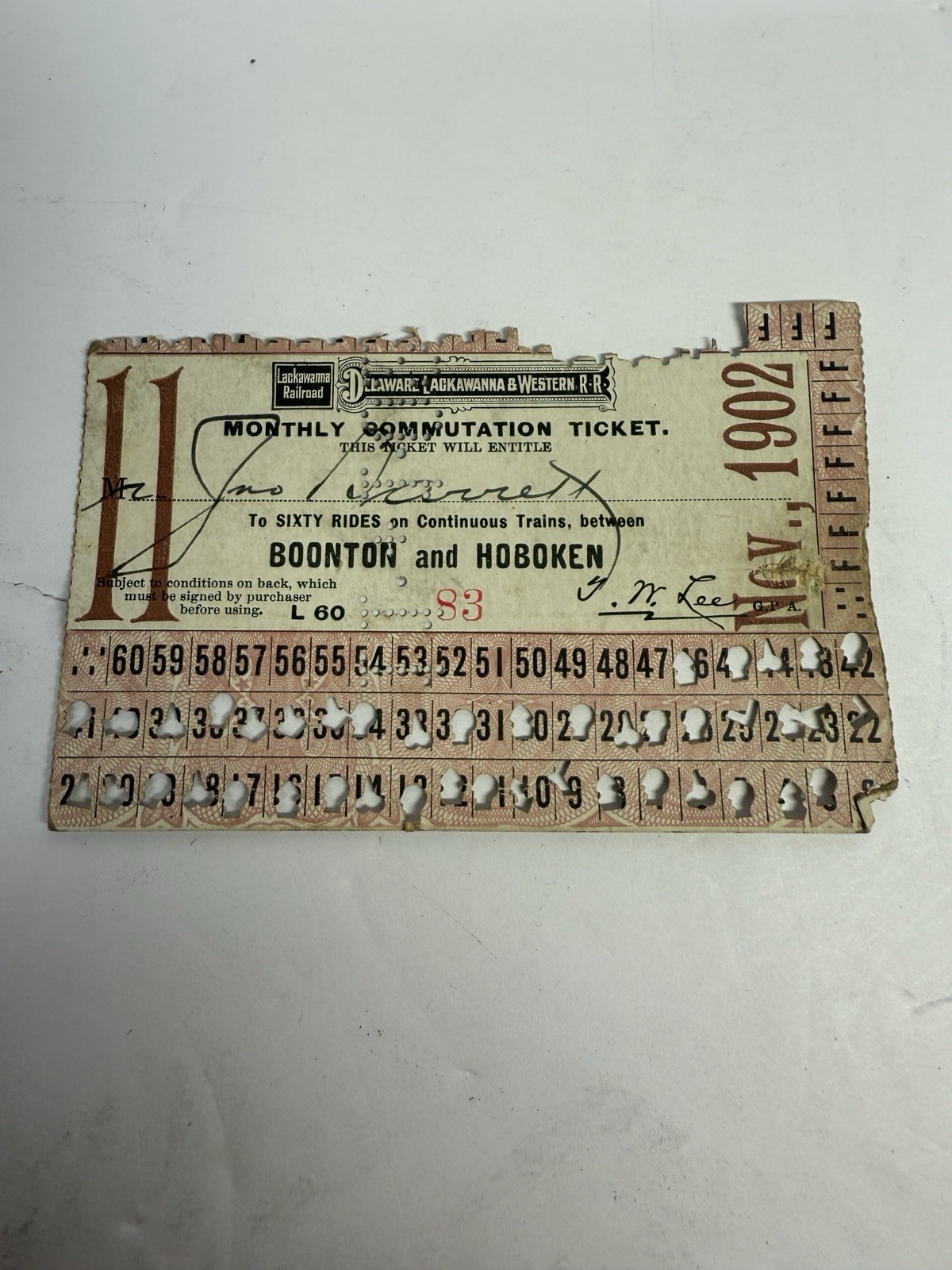 1902 DL&W Railroad Monthly Ticket Boonton to Hoboken NJ – Vintage Train Ephemera
