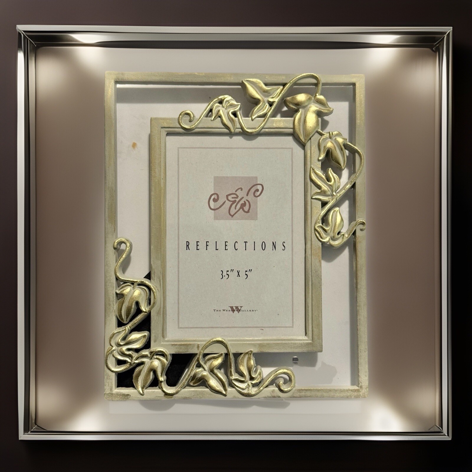VTG French Victorian Gold Picture Frame Antiqued Iron Scroll Art Nouveau Style