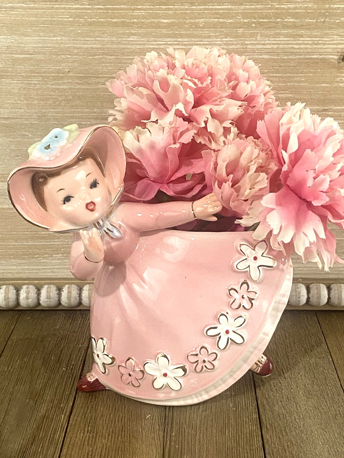 Vintage Napco 1960 C4821B Retro Pink Dress Flowers Girl Dancing Planter Figurine Vintage Napco 1960 C4821B Retro Pink Dress Flowers Girl Dancing Planter Figurine