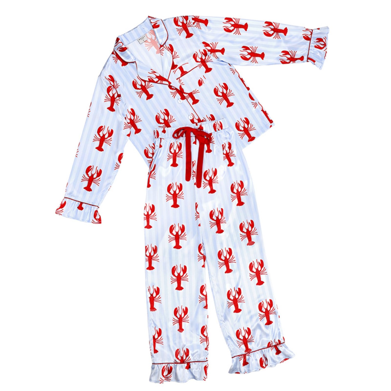 Bella Sleep + Spa Women's Satin Pajama Set, Blue Lobster Print Bella Sleep + Spa Women's Satin Pajama Set, Blue Lobster Print