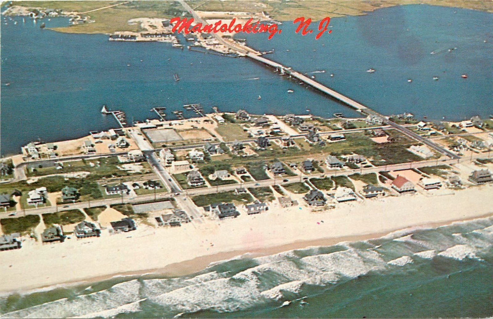1950s Mantoloking New Jersey Oceanfront Air View Postcard 25-10643