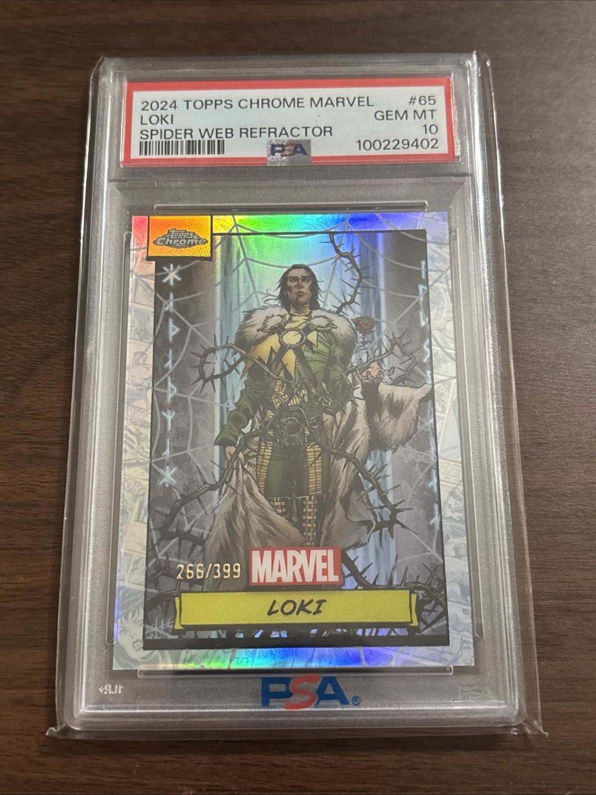 2024 Topps Chrome Marvel Loki #65 Chrome Rookie Spider-Web /399 PSA 10 GEM MINT 2024 Topps Chrome Marvel Loki #65 Chrome Rookie Spider-Web /399 PSA 10 GEM MINT
