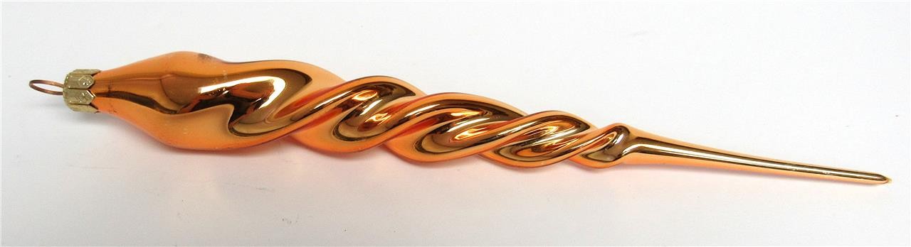 Vtg Christopher Radko Spiral Icicle Orange Blown Glass Christmas Ornament 8-1/4