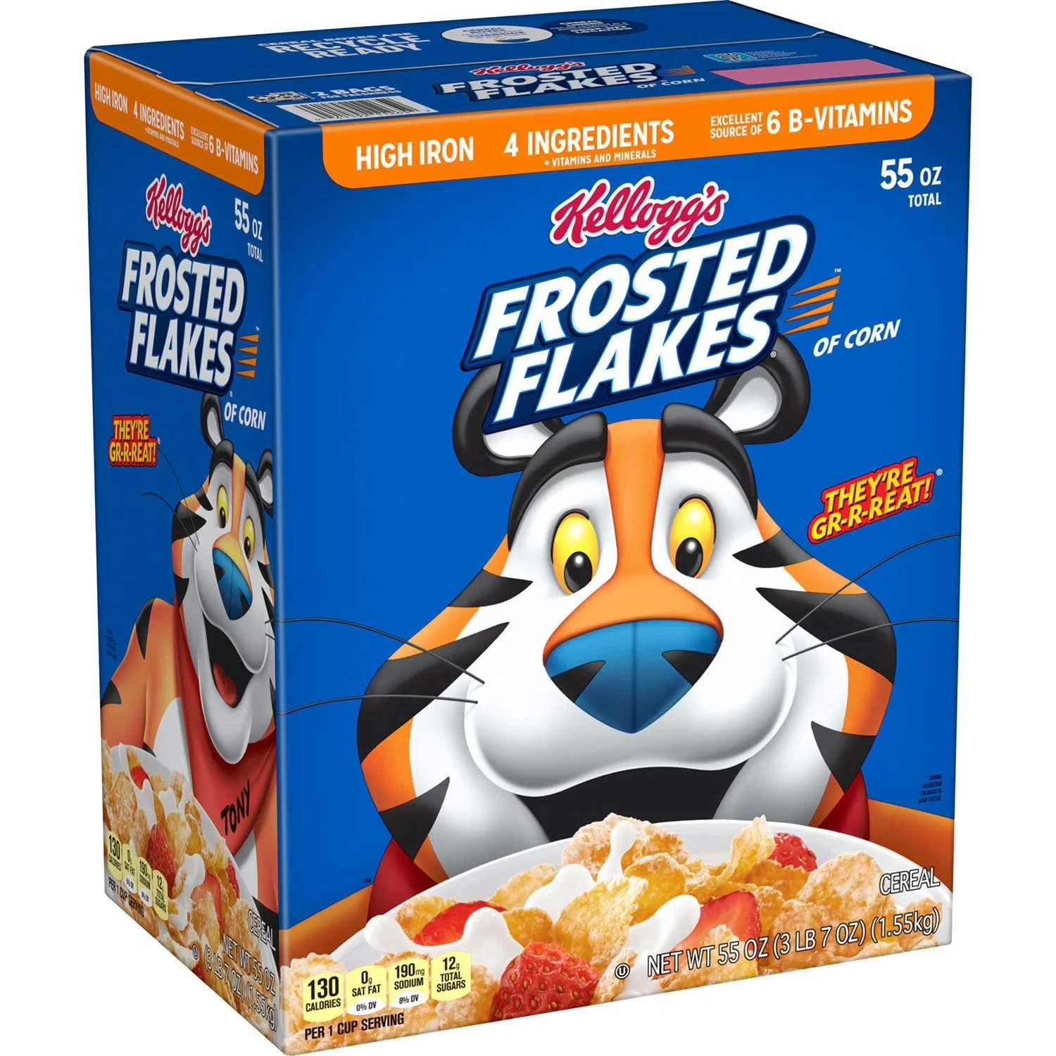 Kellogg's Frosted Flakes Cereal 55 oz Family Size Bulk Box - Fresh & Sealed. Kellogg's Frosted Flakes Cereal 55 oz Family Size Bulk Box - Fresh & Sealed.
