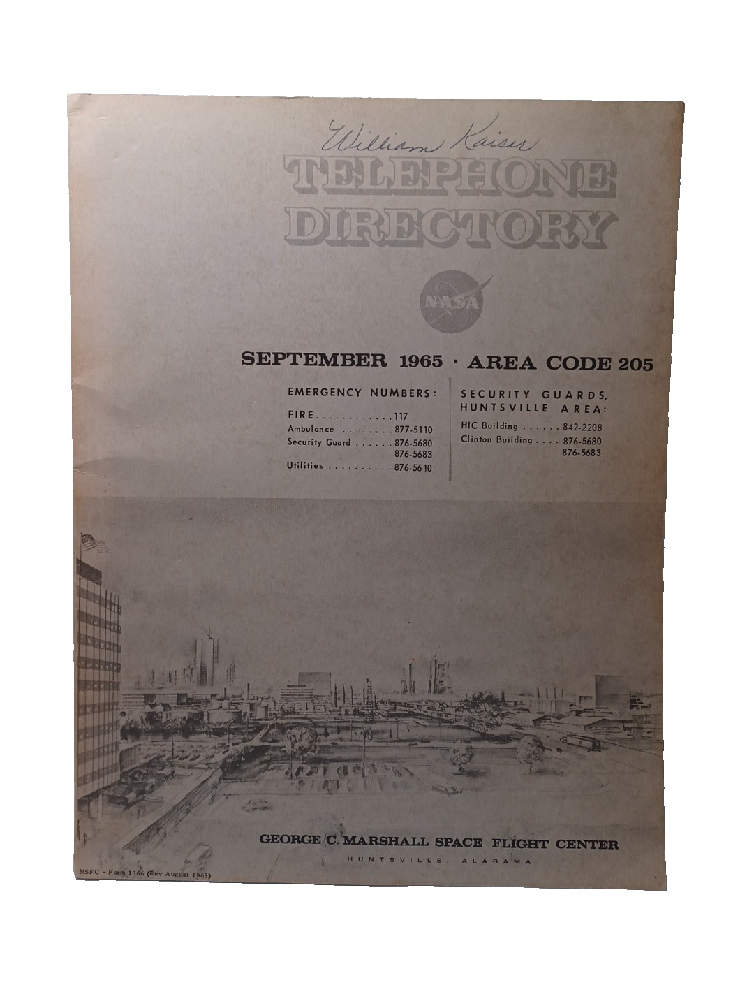 1965 George C Marshall Space Flight Center Telephone Directory JRR36