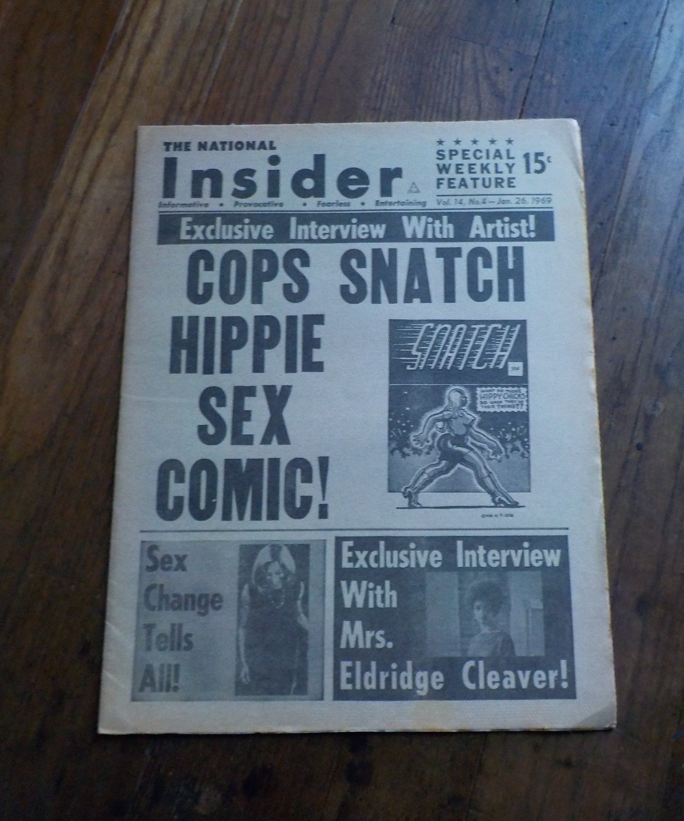 1969 National Insider Newspaper, Cops Snatch Hippie Sex Comic / CRUM