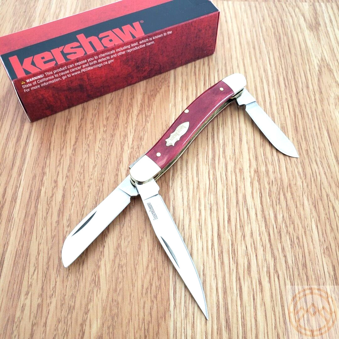Kershaw Brandywine Pocket Knife 7Cr17MoV Steel Blades Red Smooth Bone Handle