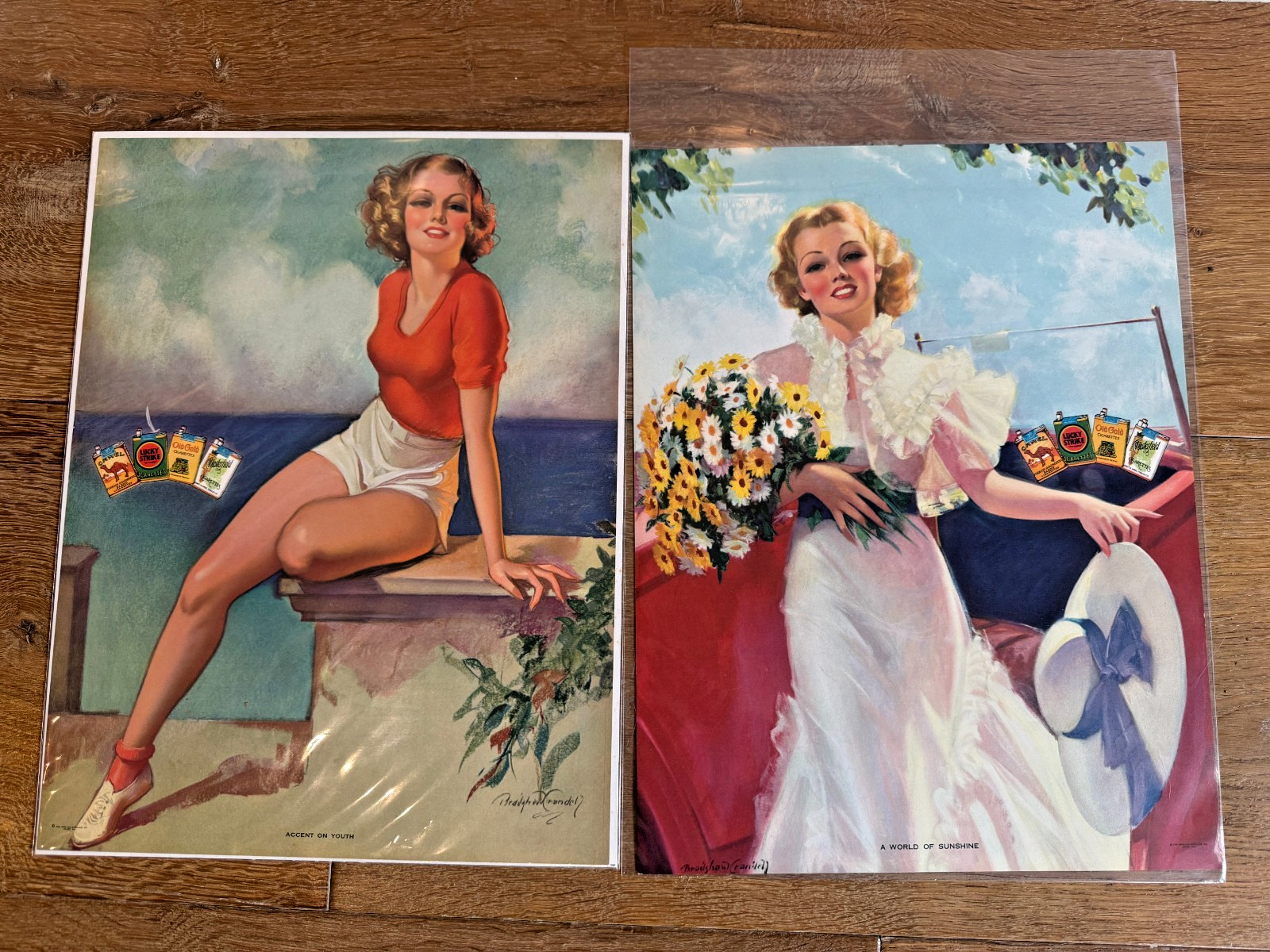 Pair Bradshaw Crandell Cigarette Ads Glamour Girls Old Gold Style Prints