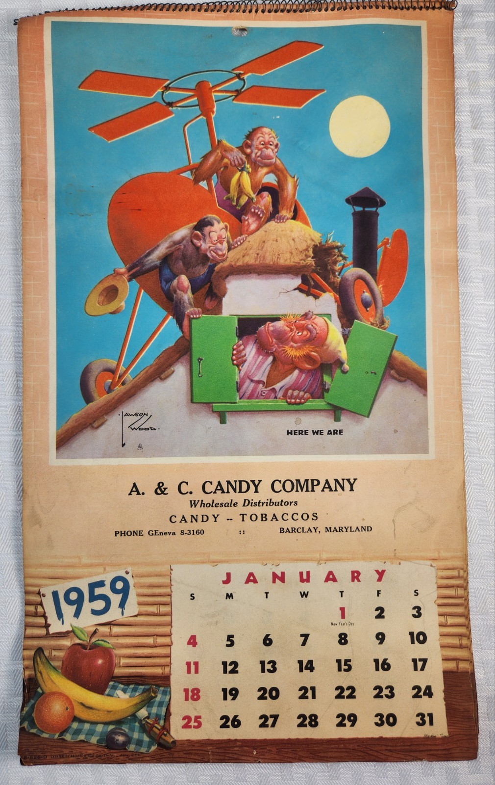 Vintage 1959 Lawson Wood Monkey\'s Calendar Art Spiral Bound 12 Month Monkey Art Vintage 1959 Lawson Wood Monkey\'s Calendar Art Spiral Bound 12 Month Monkey Art